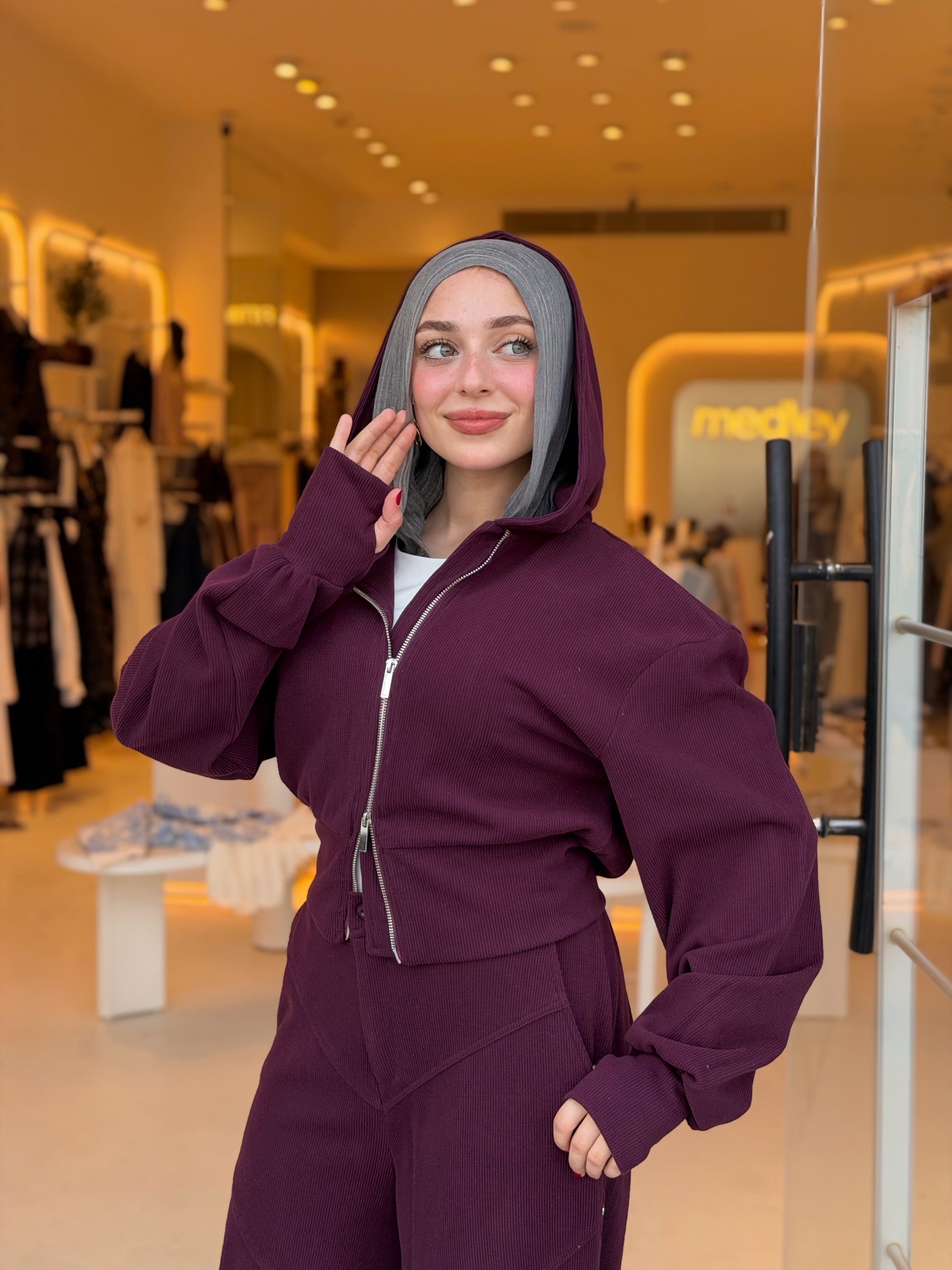 Cropped Hood Jacket ( Burgundy )