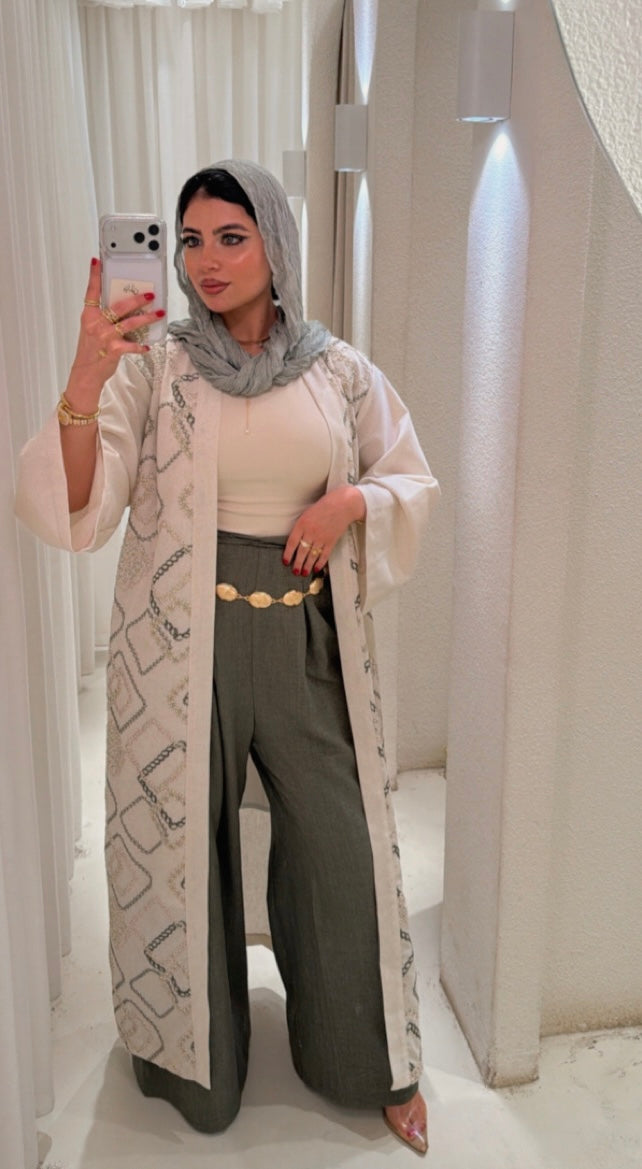 Elegant Embroidered Long Cardigan