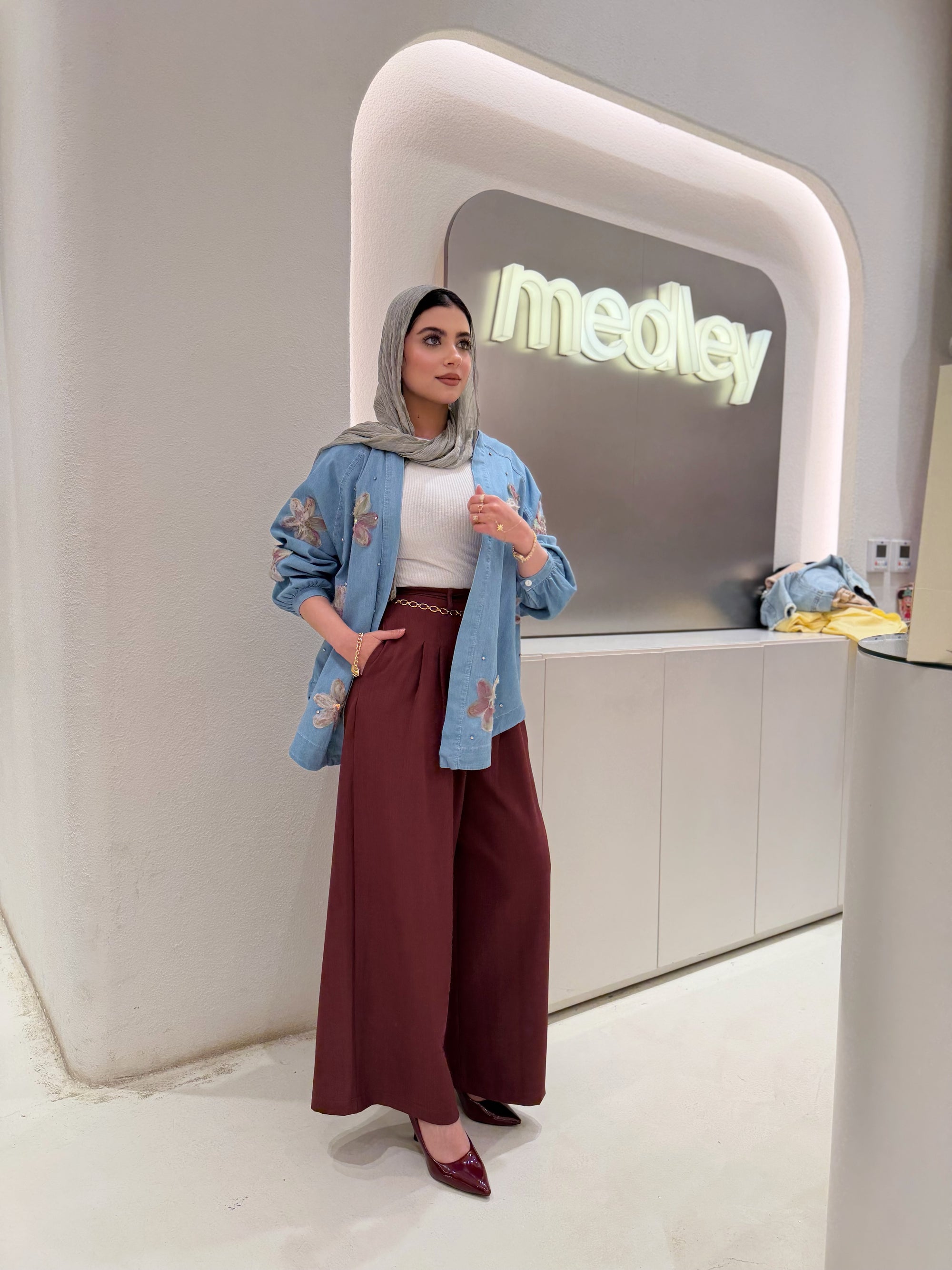 Floral & Crystal Denim Cardigan