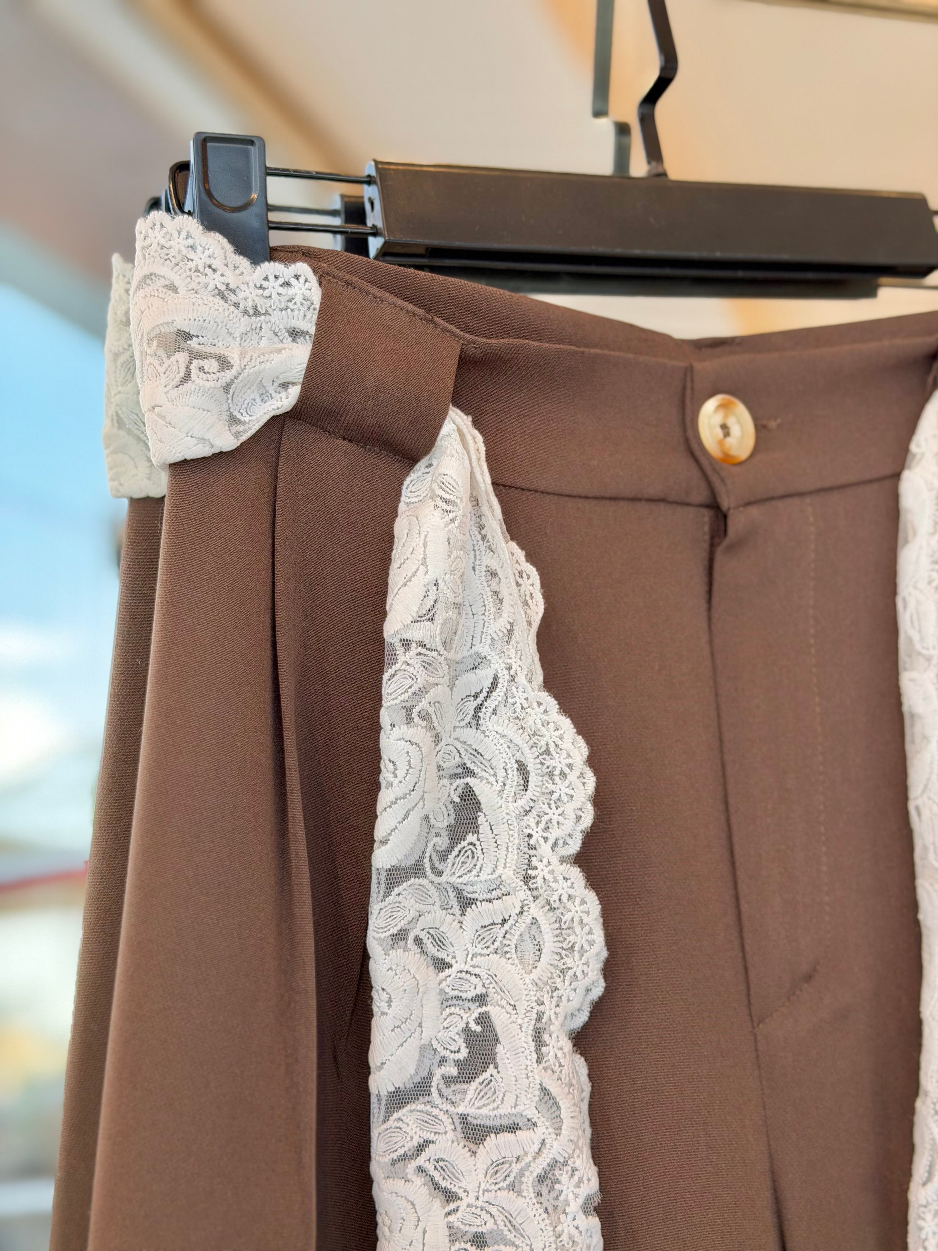 Elegant Pant With Lace Touch (Brown)
