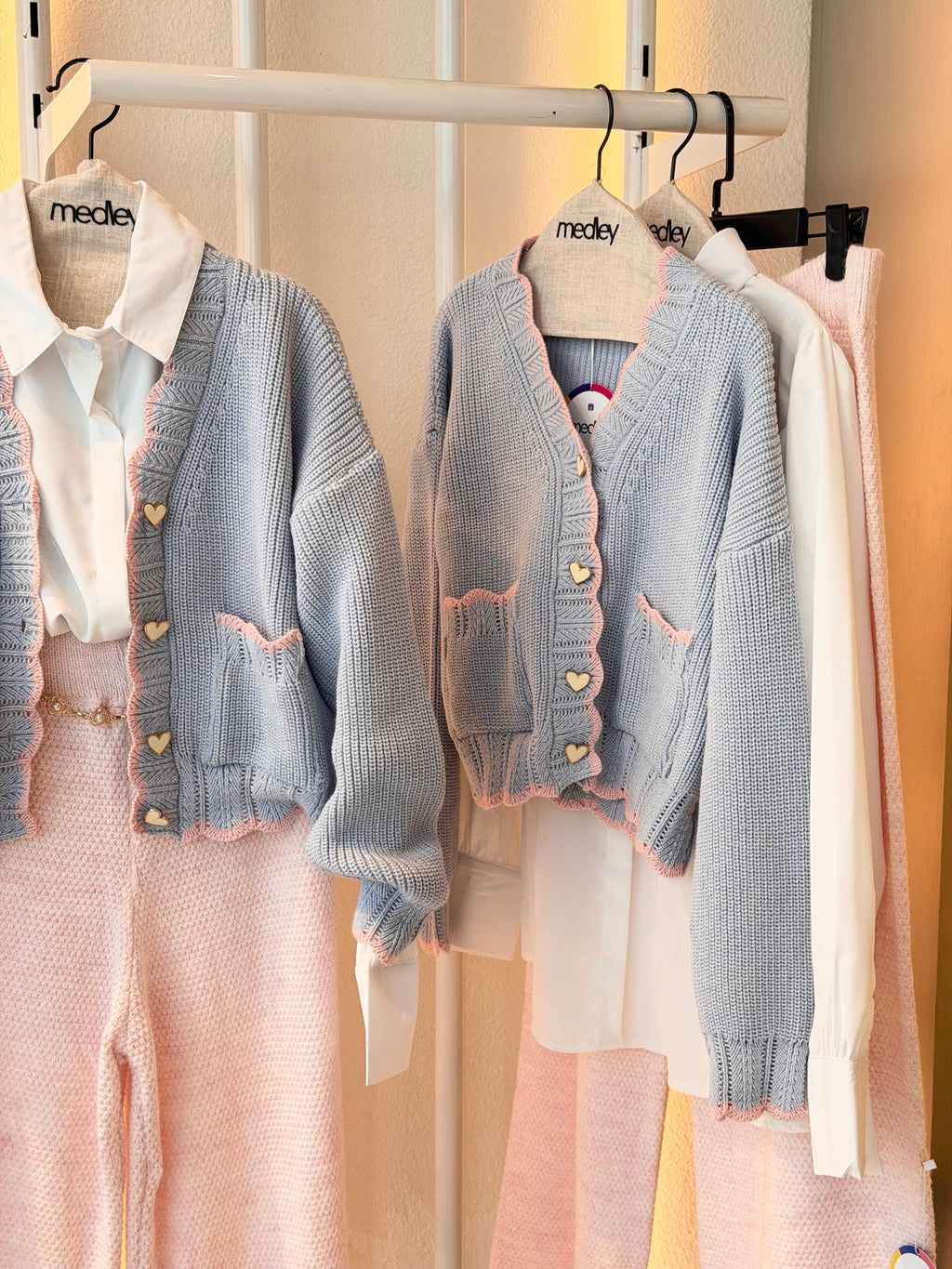 Hearts knit cardigan ( bb blue * pink )
