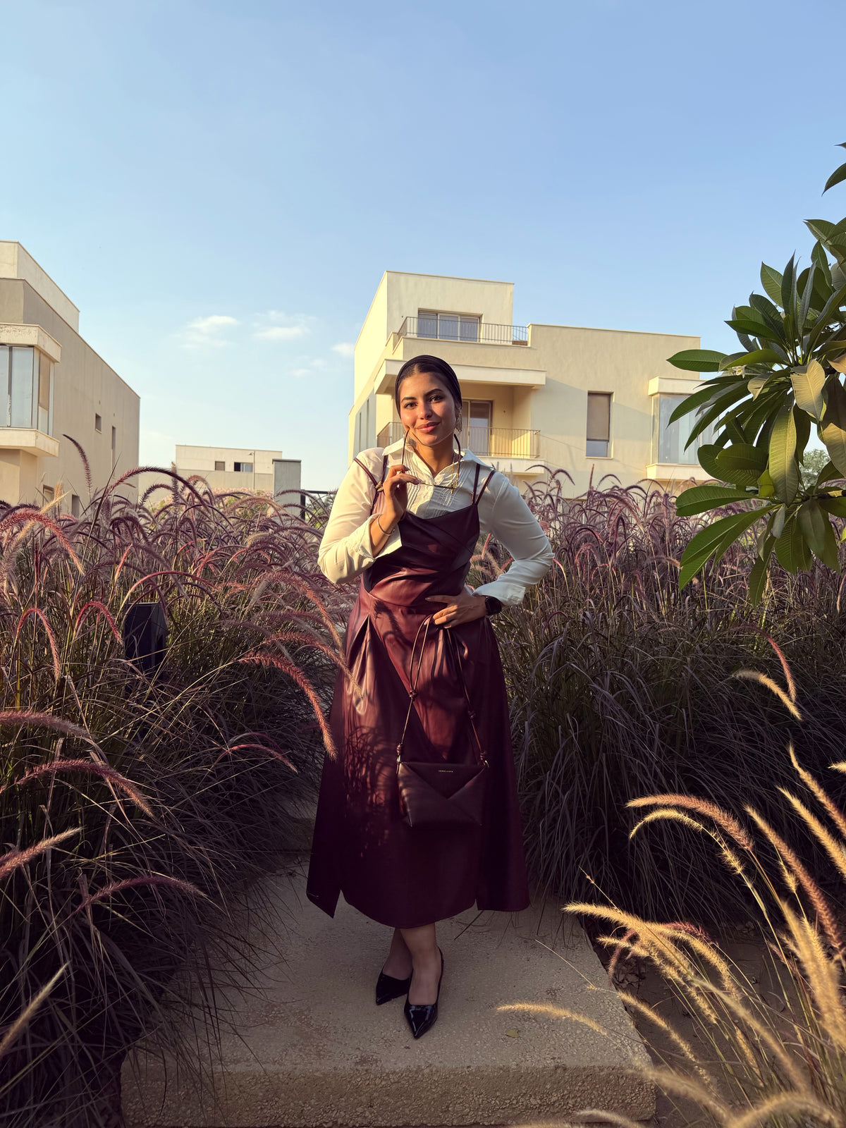 Wine Leather Midi Dress