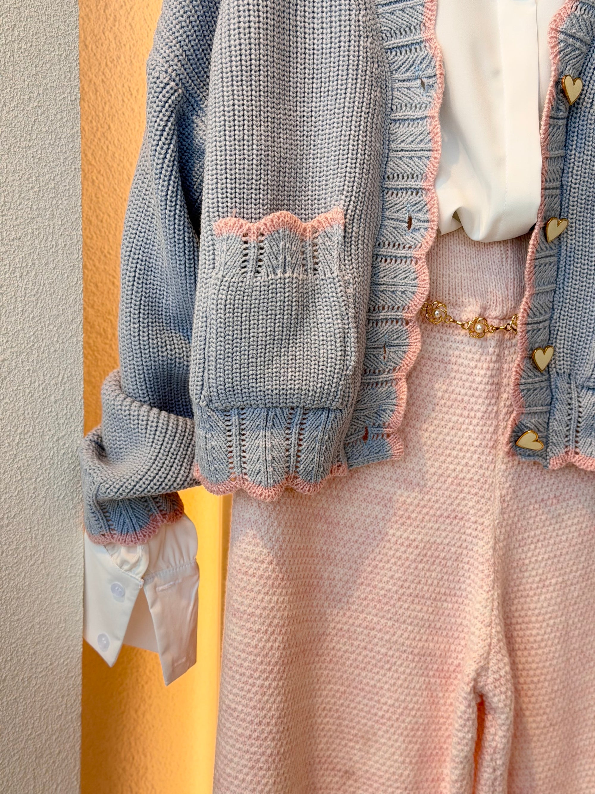 Hearts knit cardigan ( bb blue * pink )