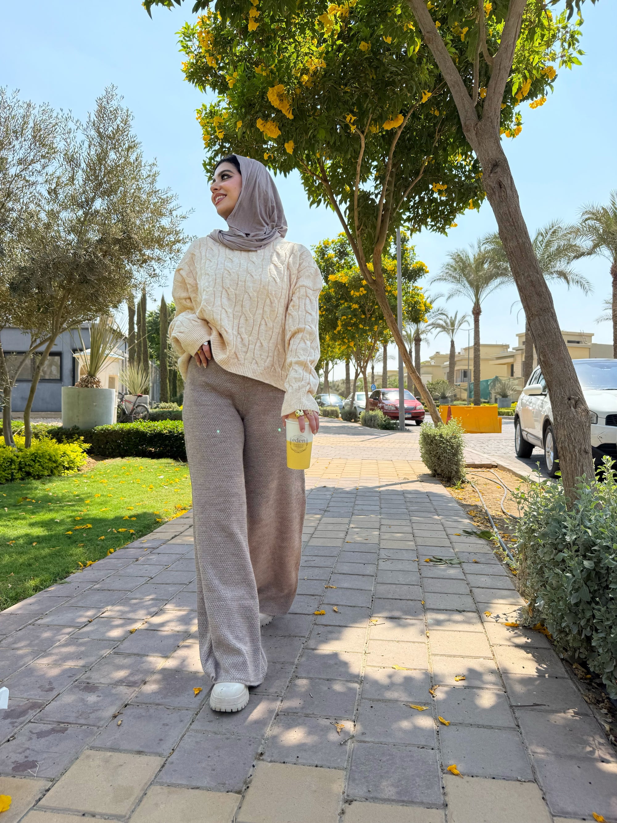 Textured Wide-Leg Knit Pants ( Ash Mocha )