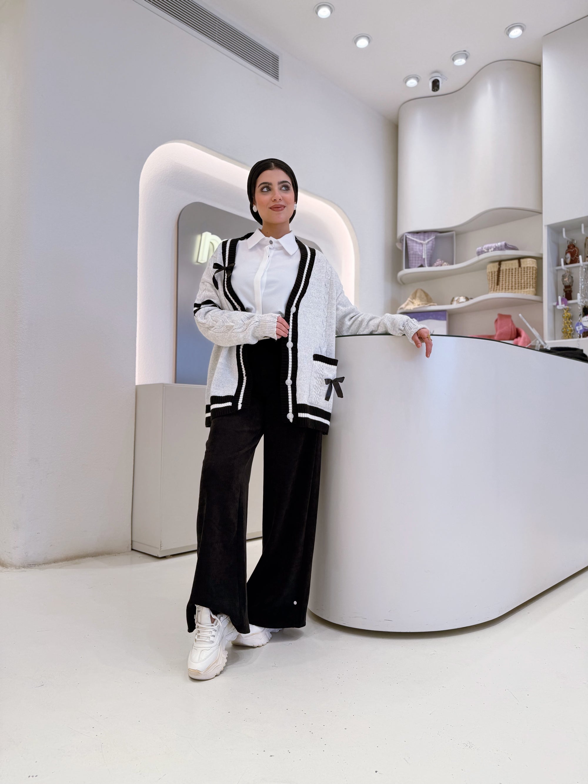 Ribbon Knit Cardigan ( grey )