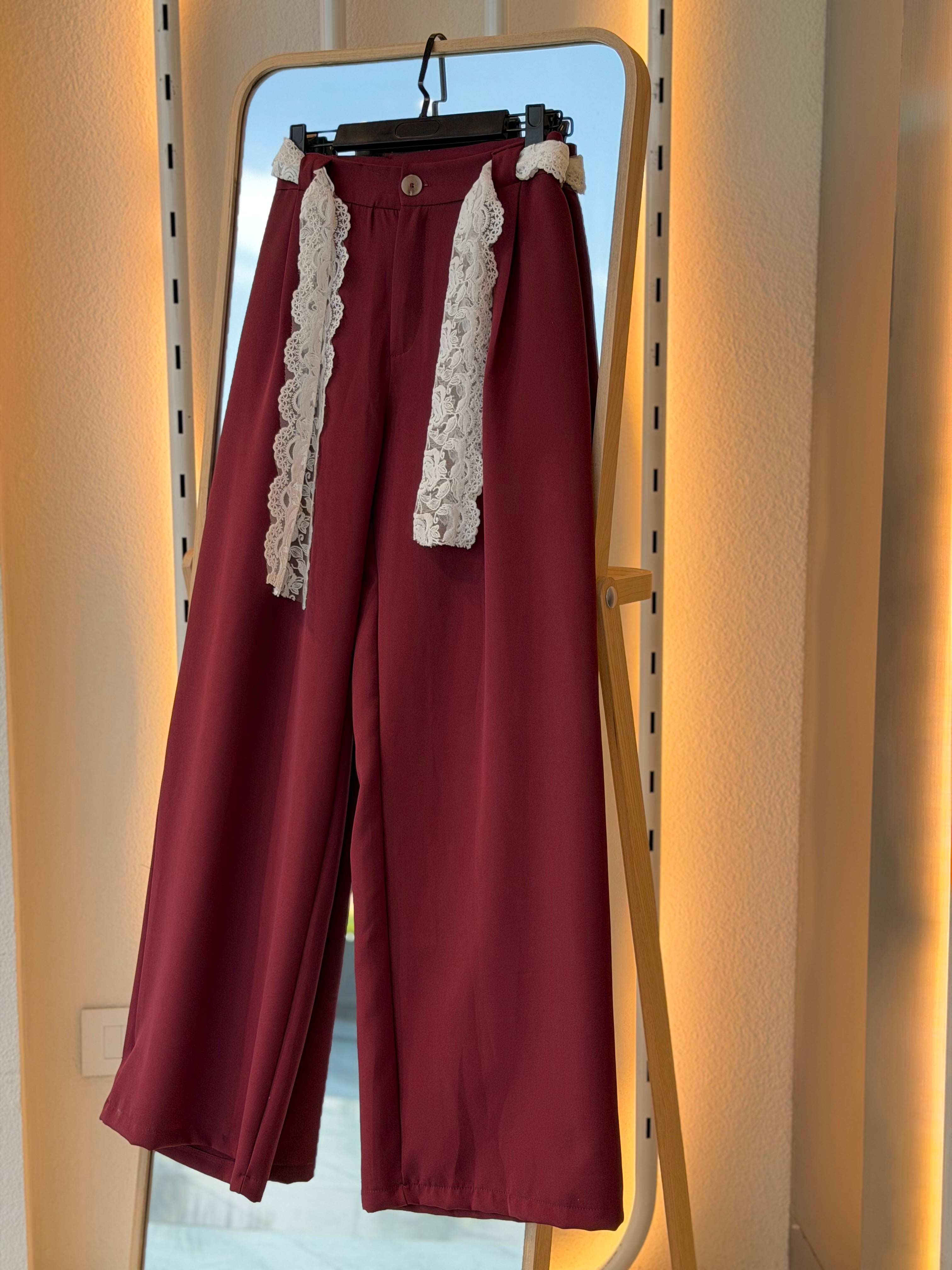 Elegant Pant With Lace Touch (Burgundy)