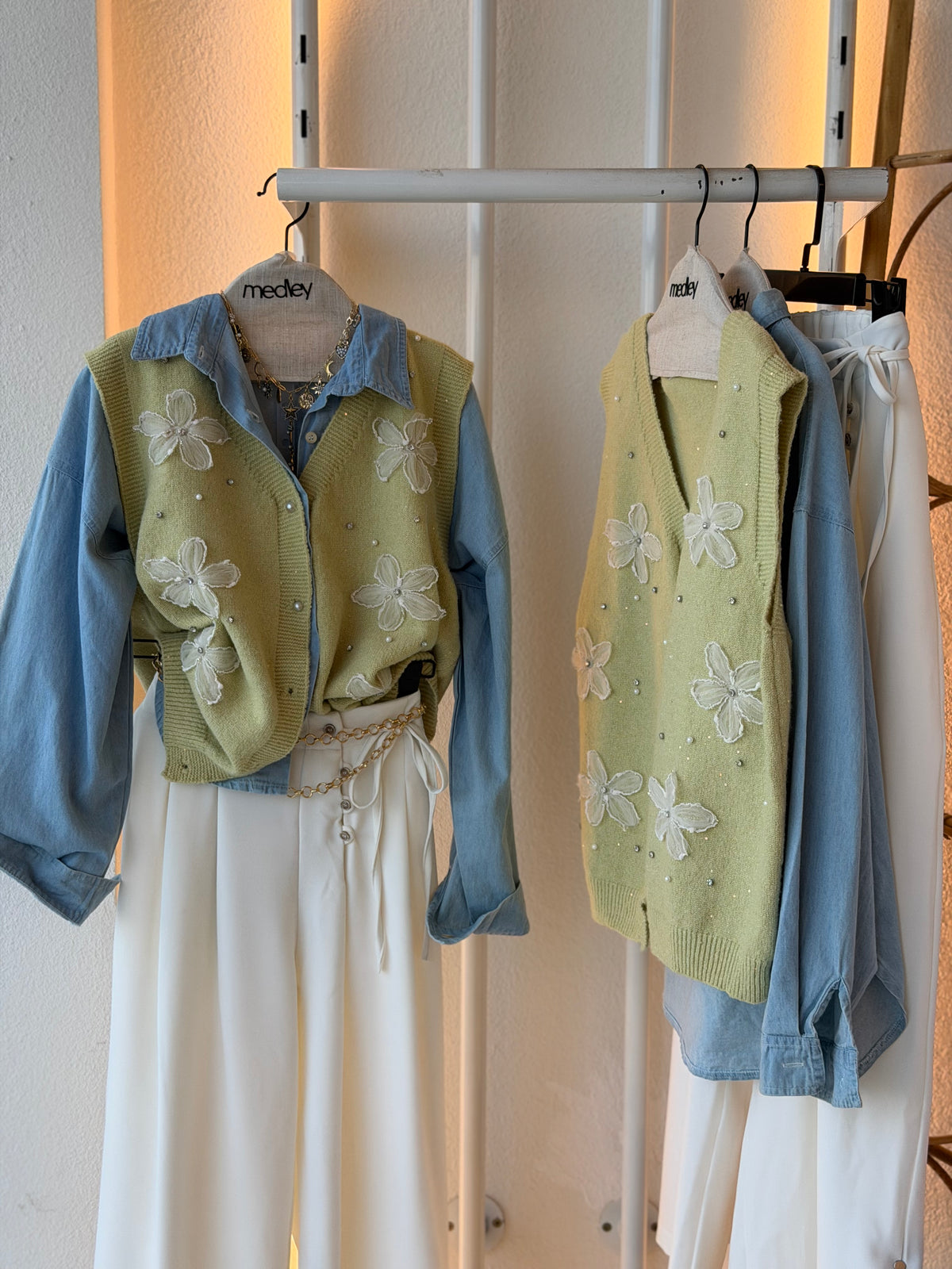 3D Bloom Mohair Vest ( Pistachio Cream )