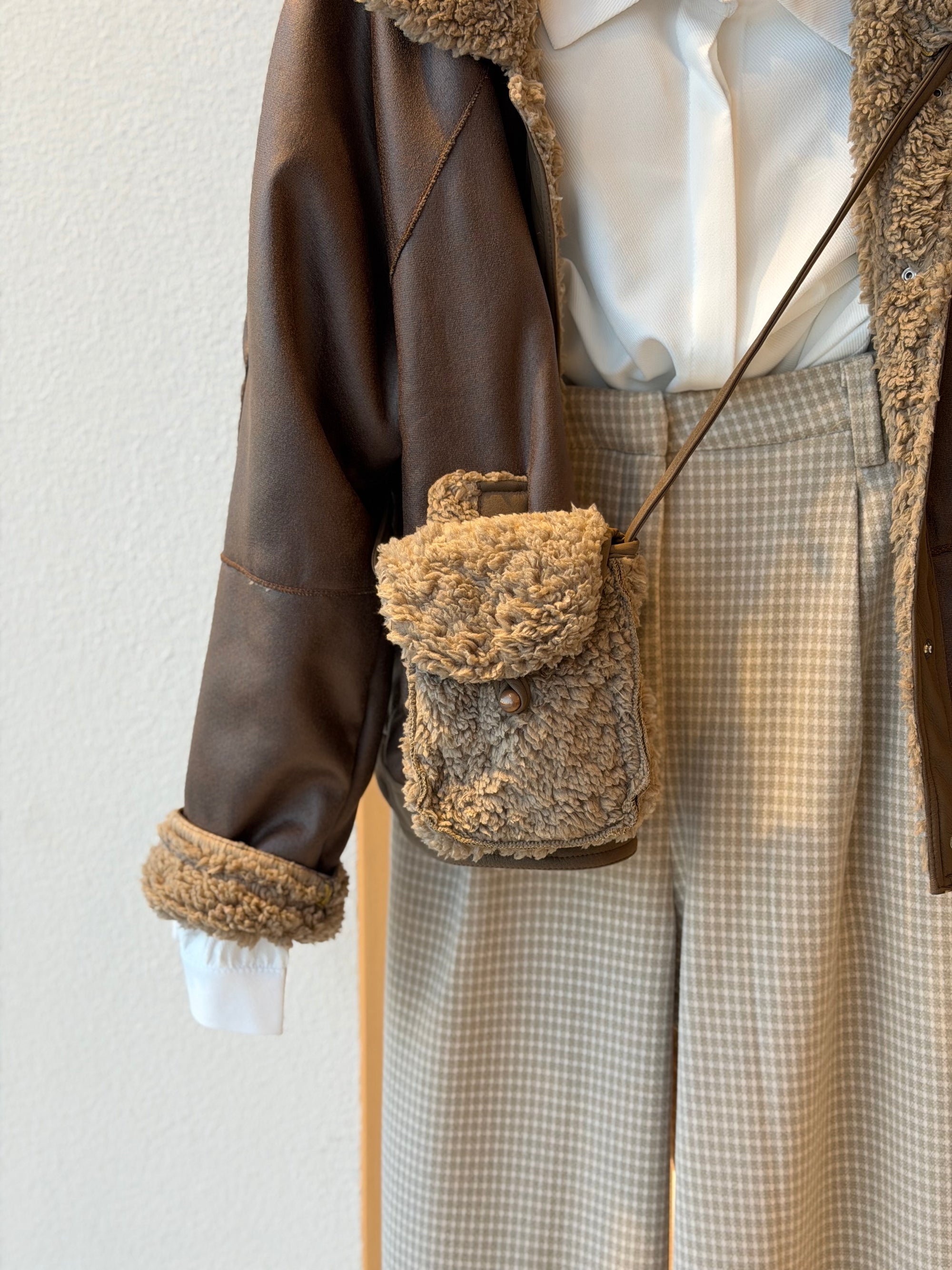 Mocha teddy bear jacket ( with double face bag )
