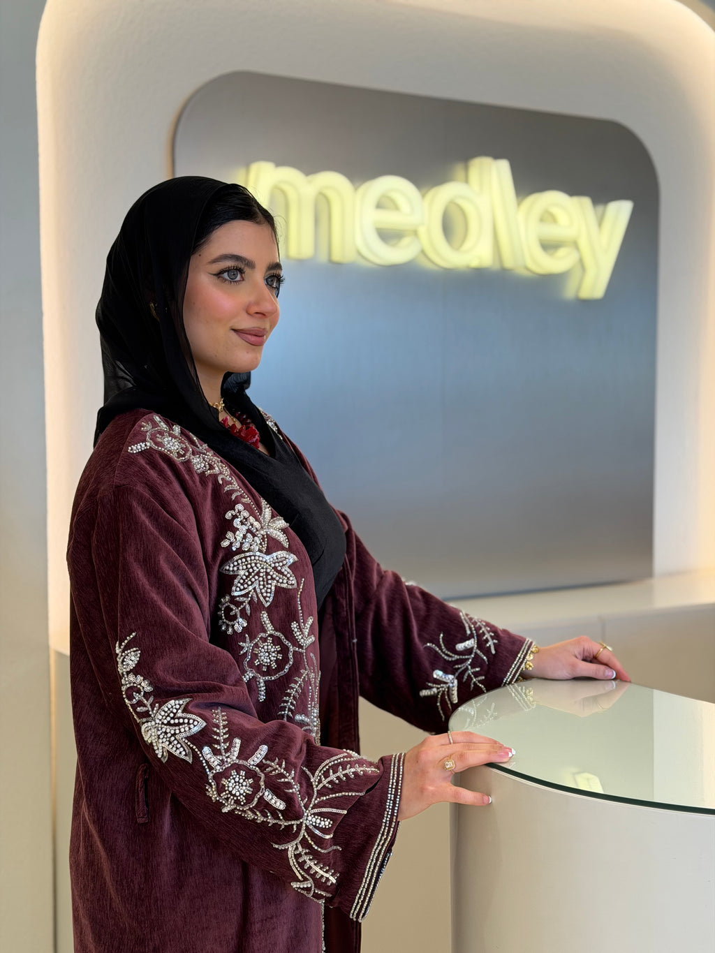 Burgundy Crystal Abaya