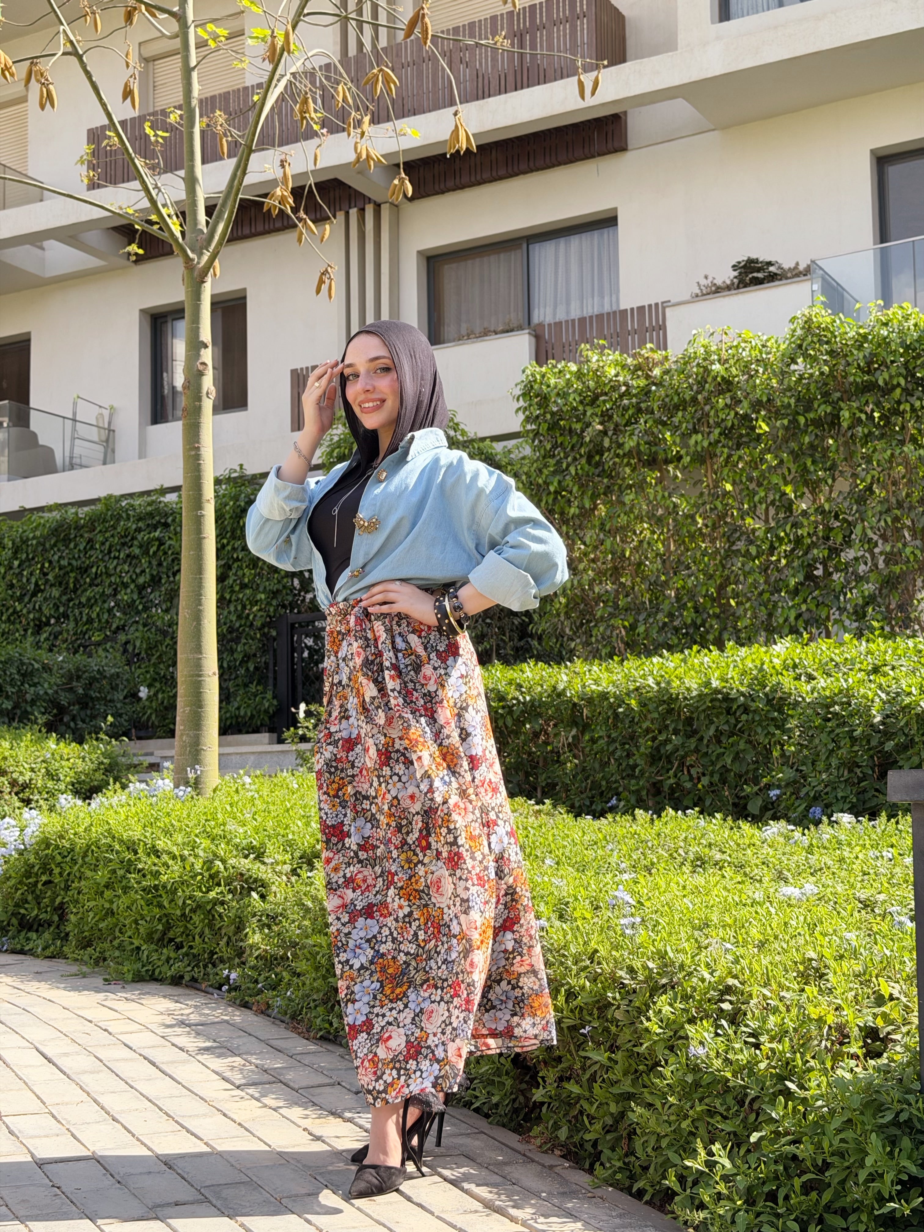 Denim Blossom Look