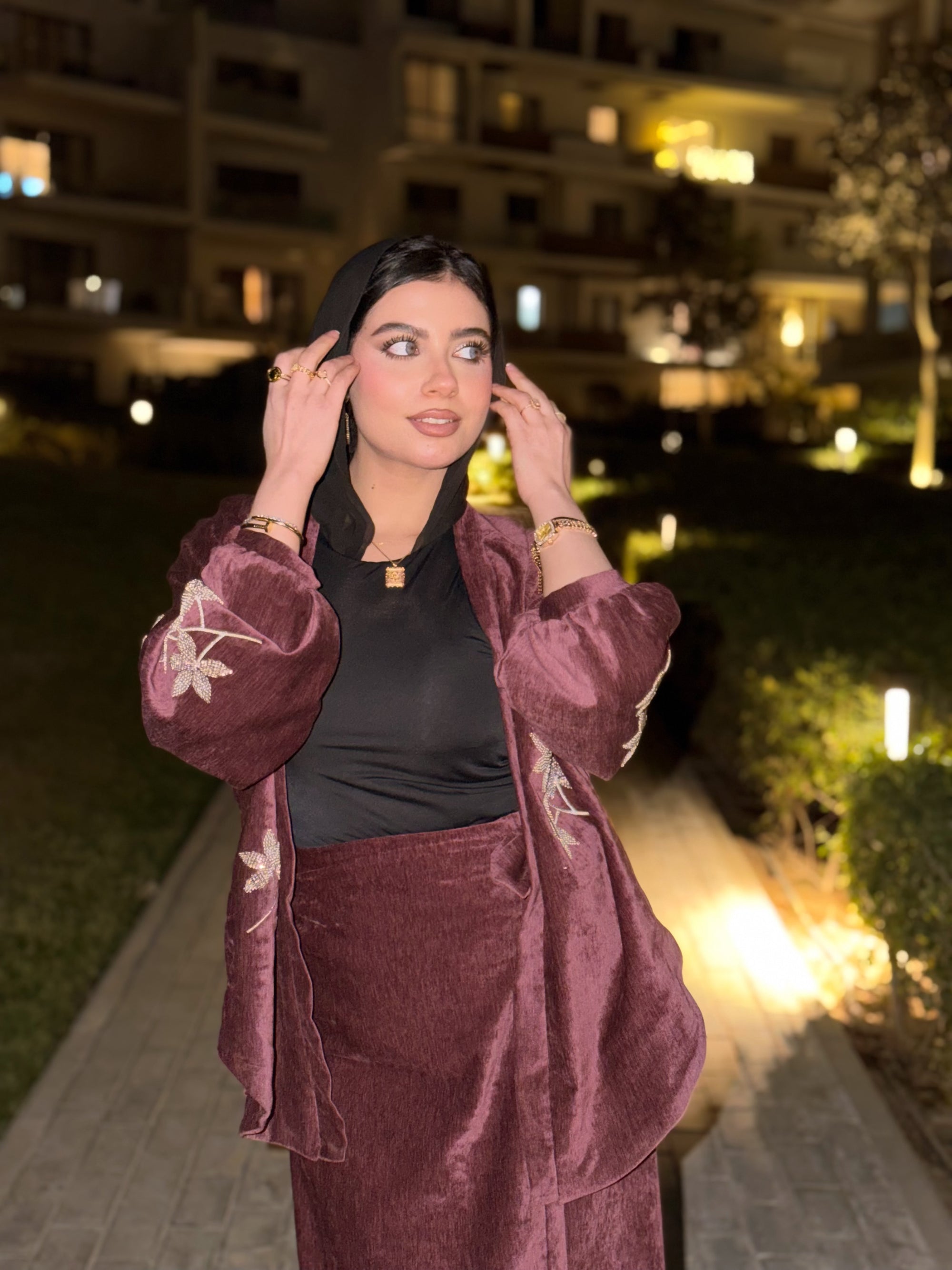 Silk velvet skirt set ( burgundy )