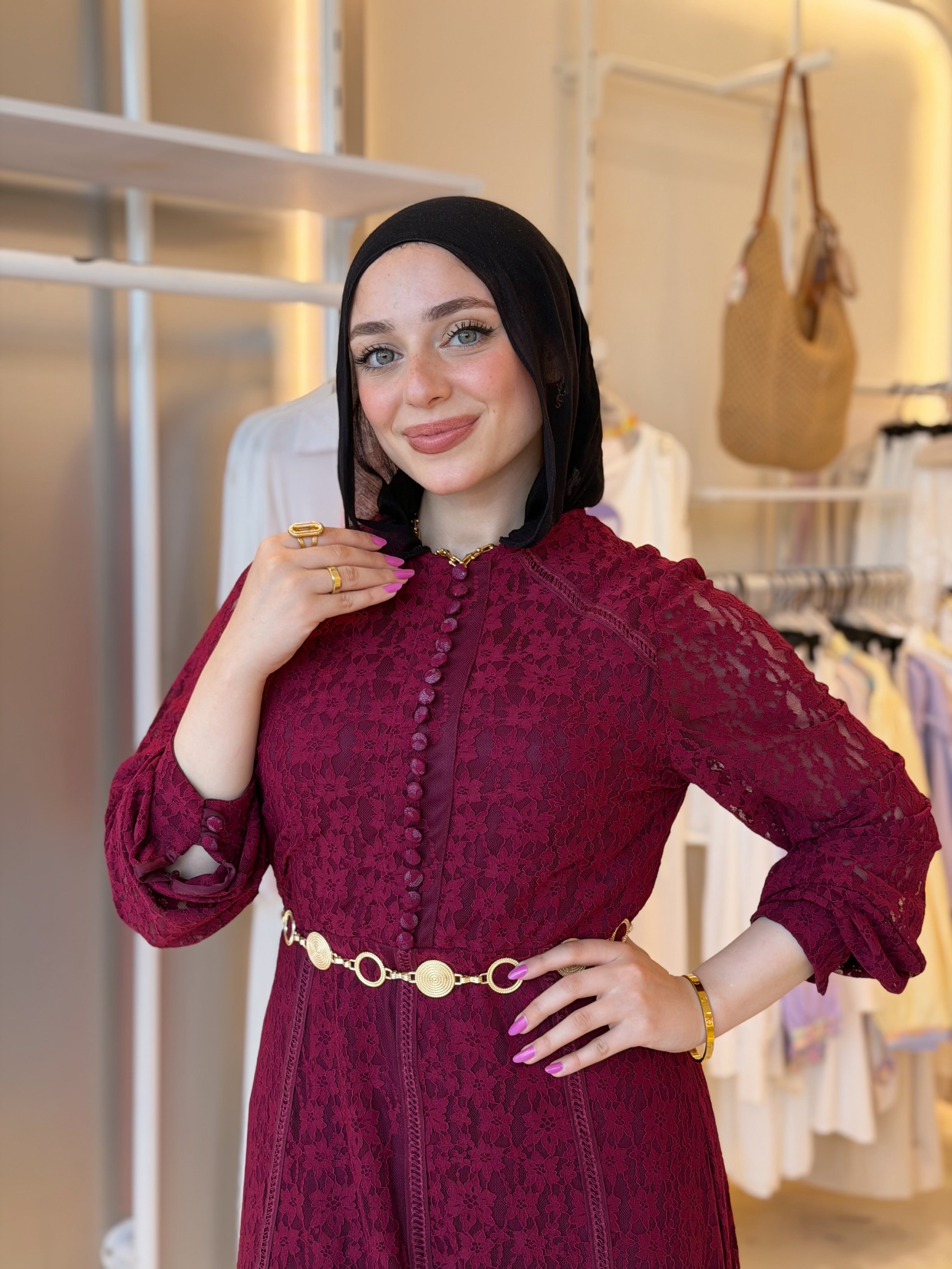 Vintage Lace Dress (Burgundy)