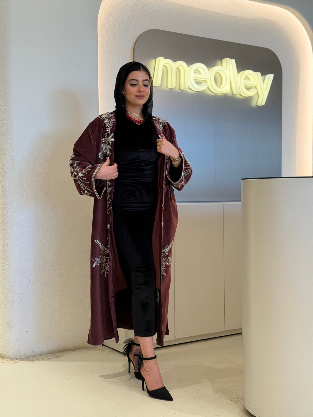 Burgundy Crystal Abaya