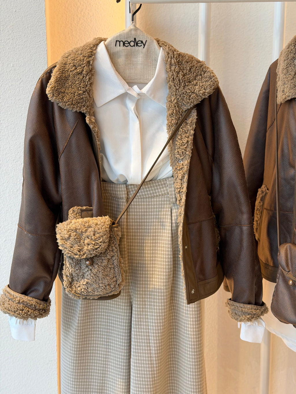 Mocha teddy bear jacket ( with double face bag )