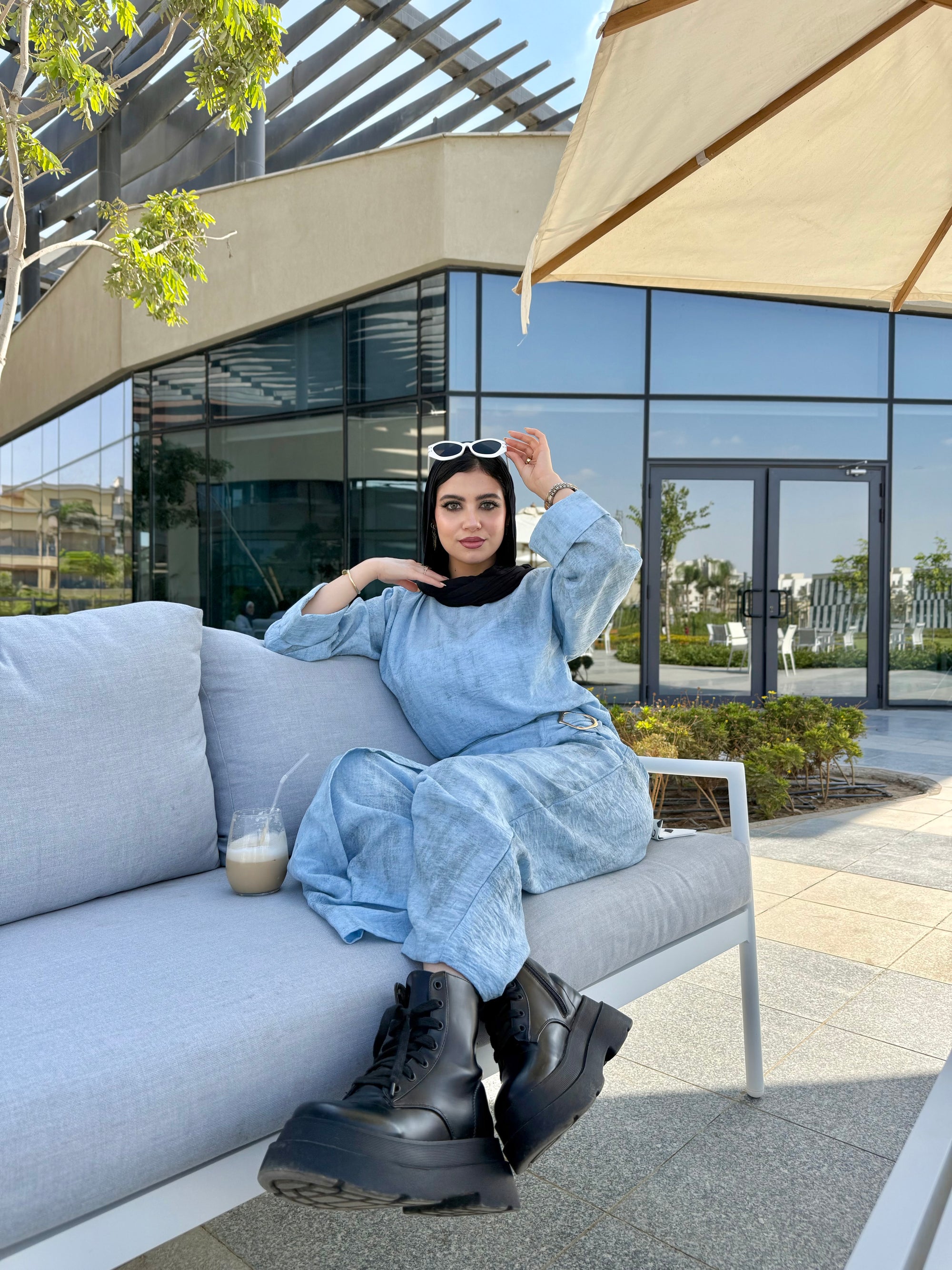 Cloudy blue Linen Overlay Set