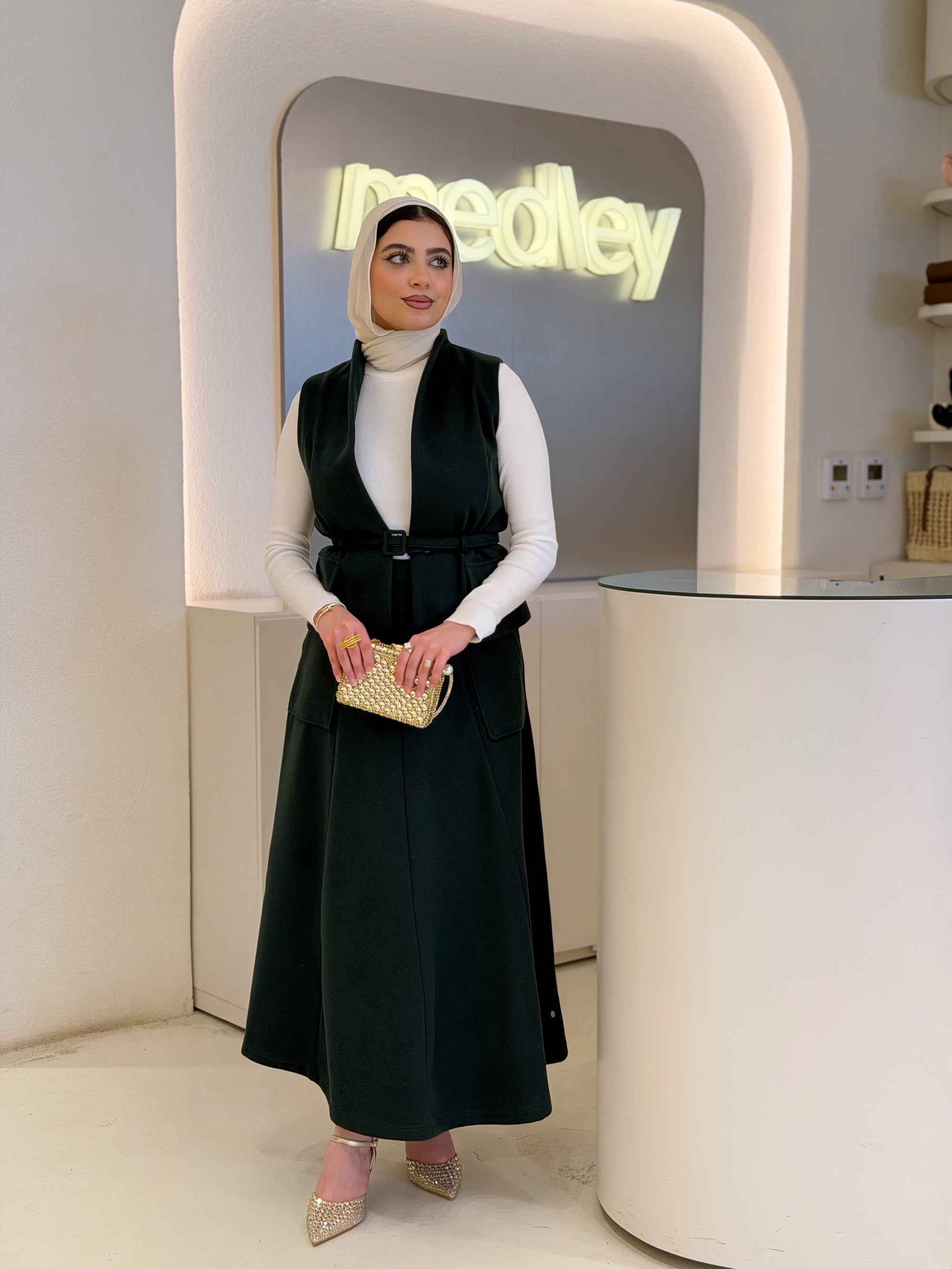 Full Wool Skirt Set With Belt