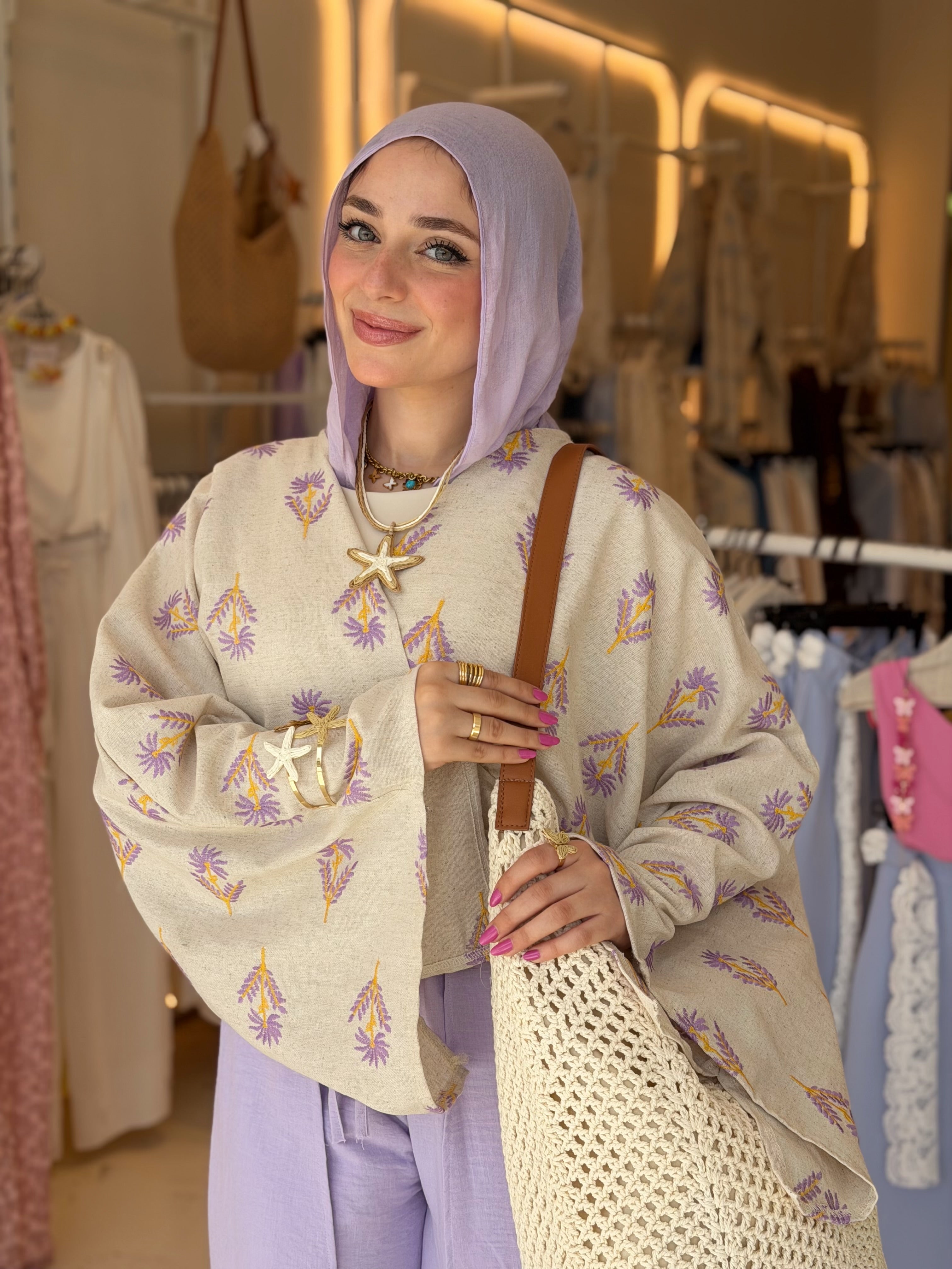 Linen Palm Cardigan (Lavander)