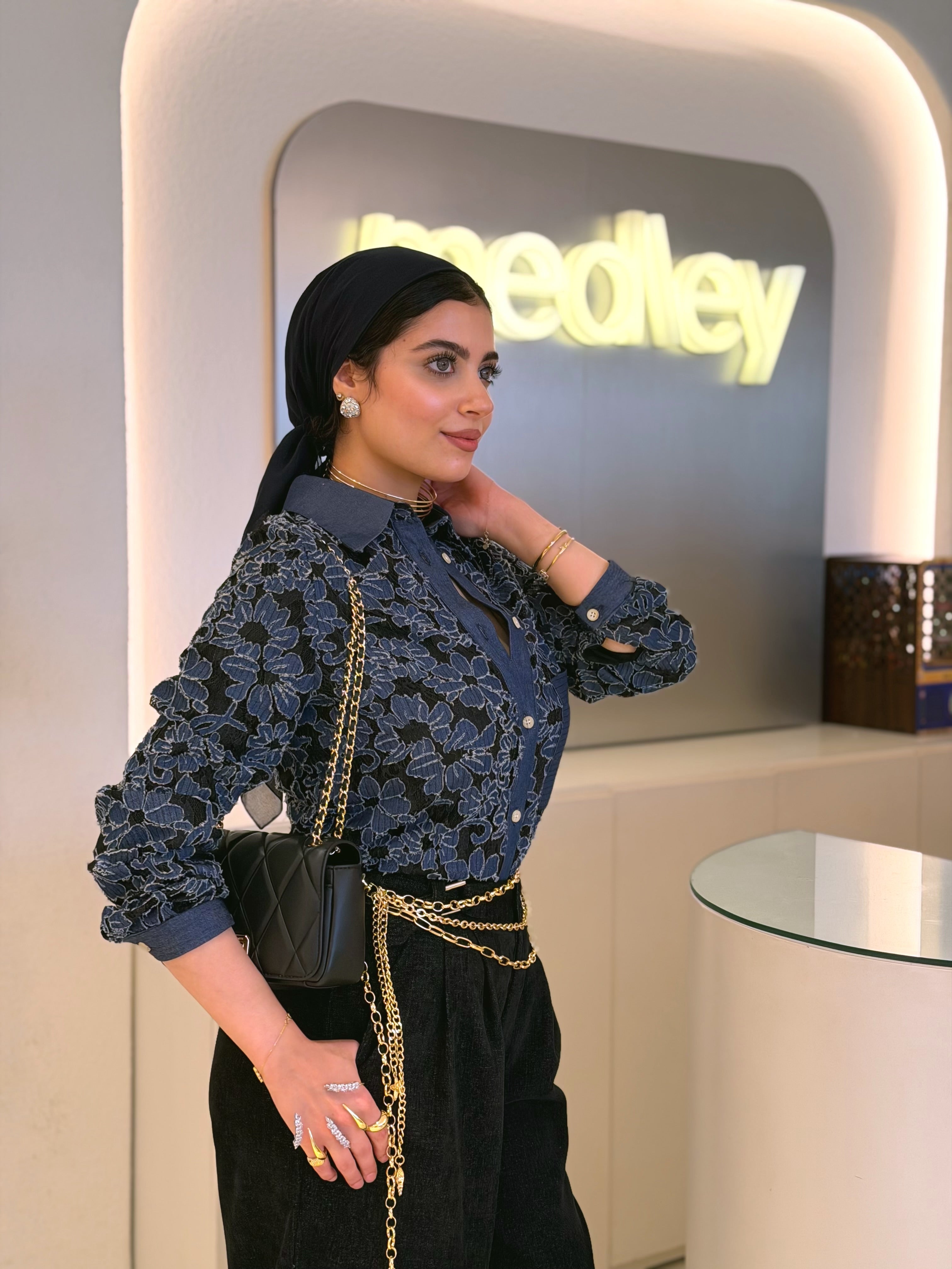 Bloom Stitches Blouse (Dark blue)