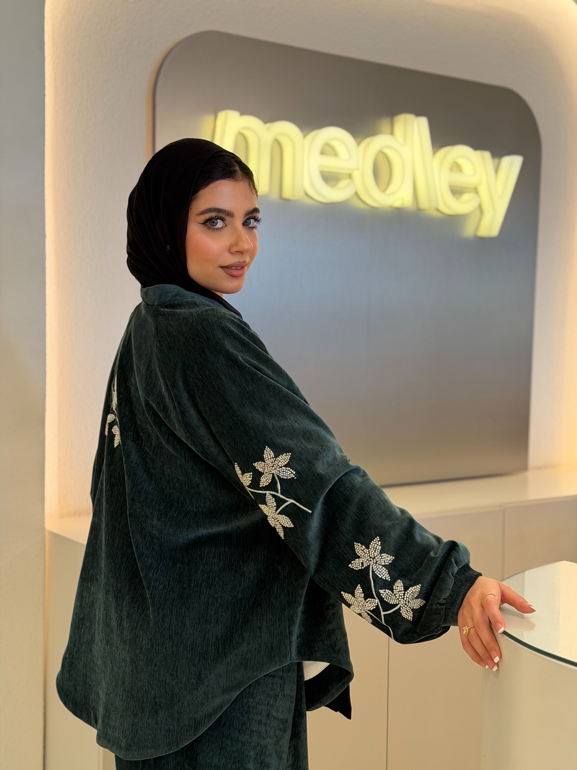 Silk Velvet Skirt Set ( Emerald Green )