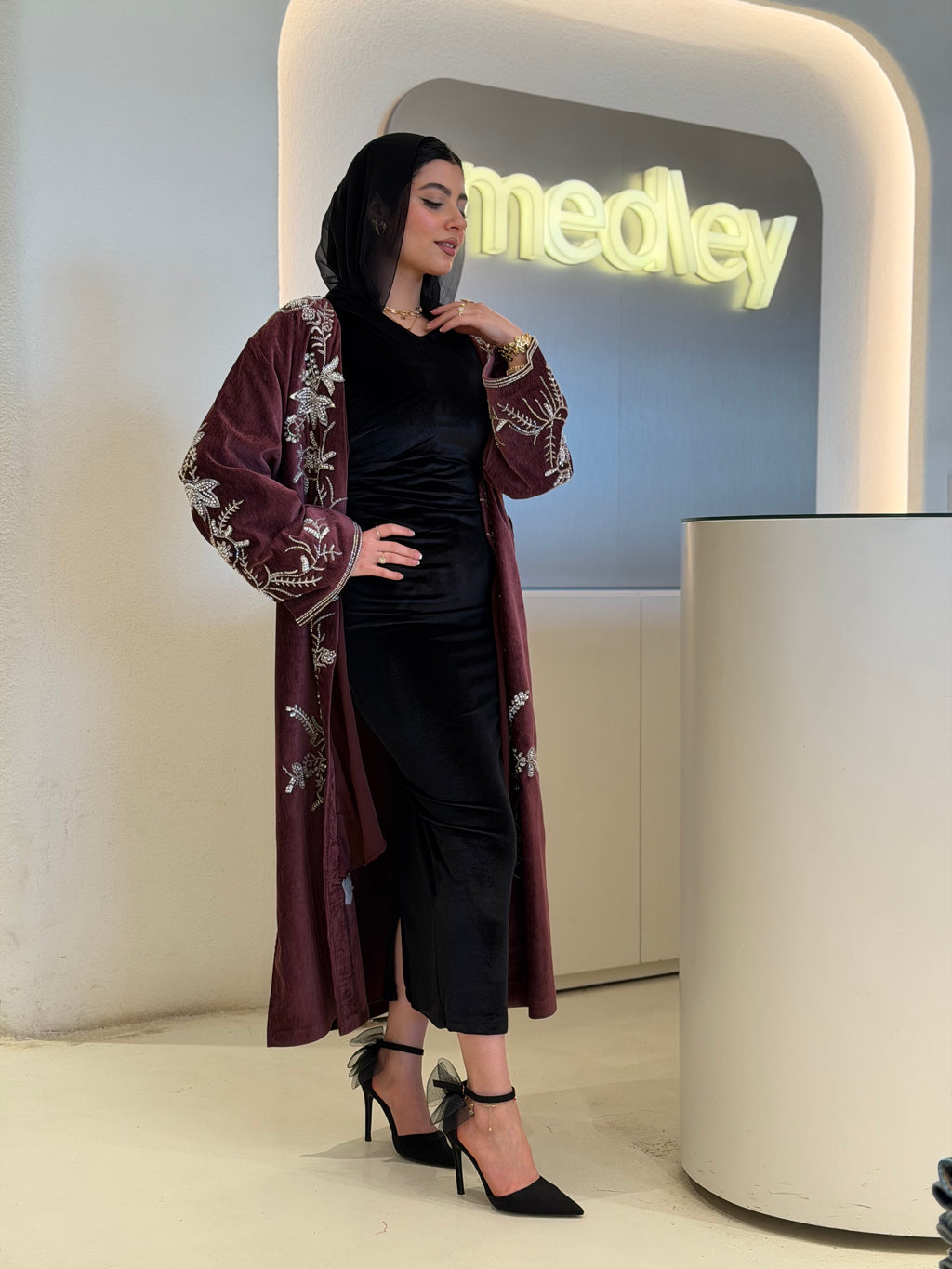 Burgundy Crystal Abaya