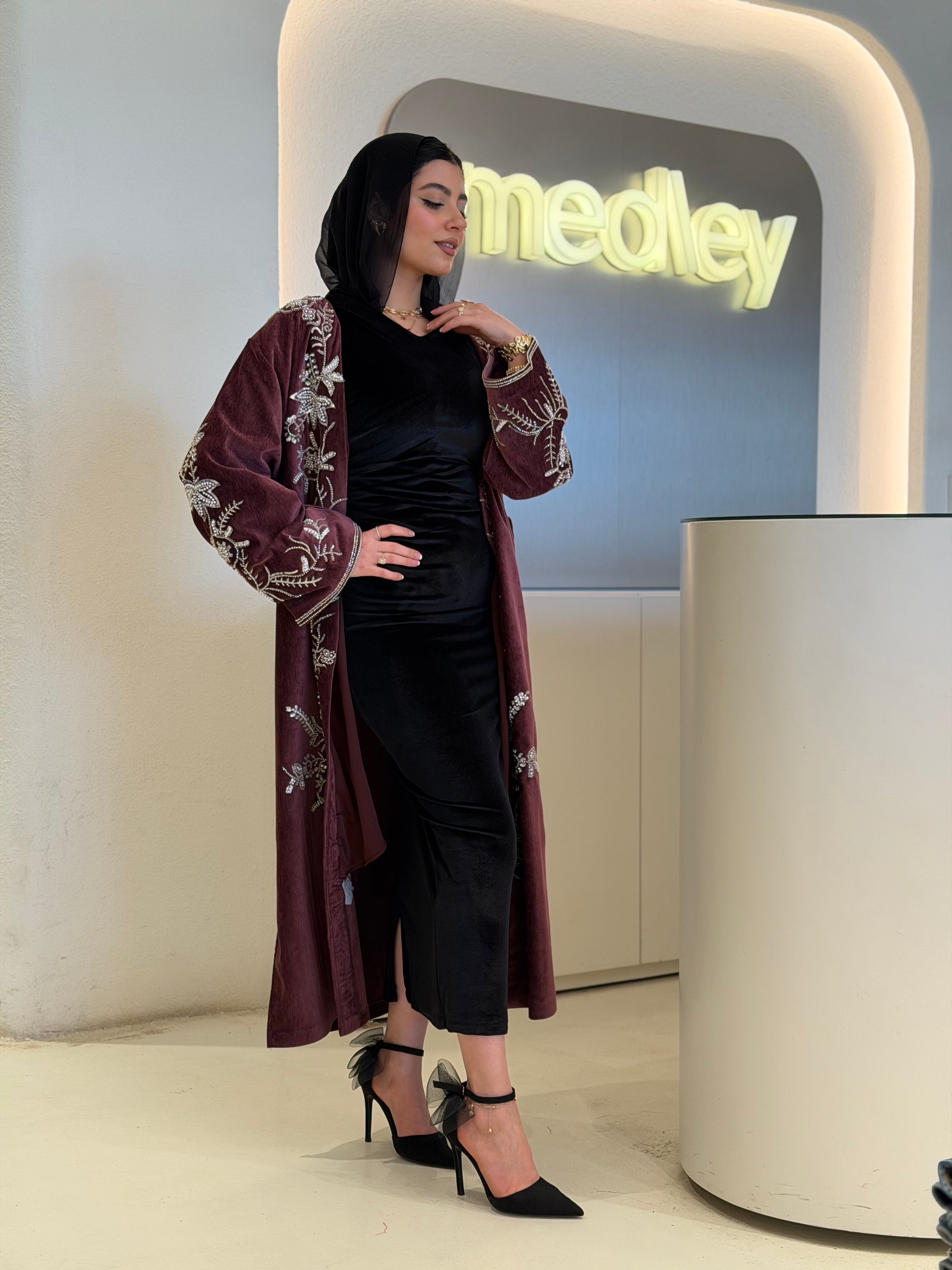 Burgundy Crystal Abaya