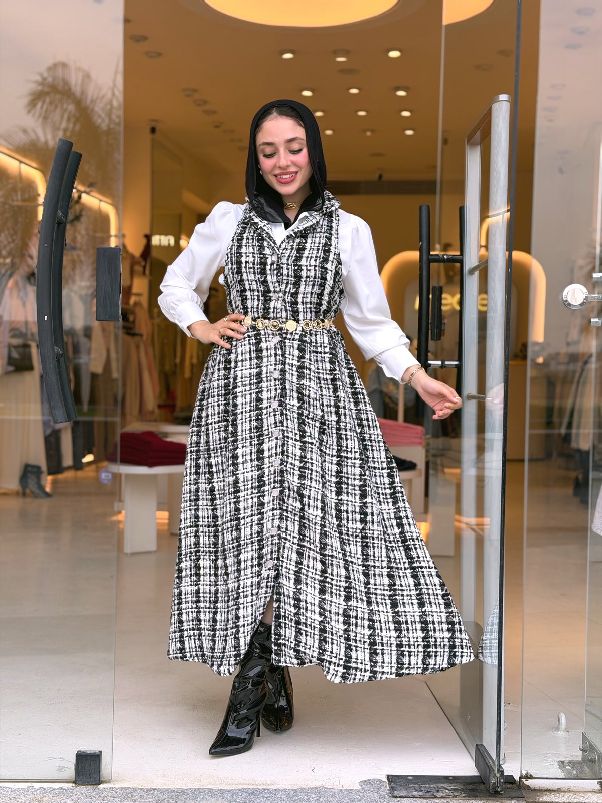 Elegant Tweed Dress ( Black )