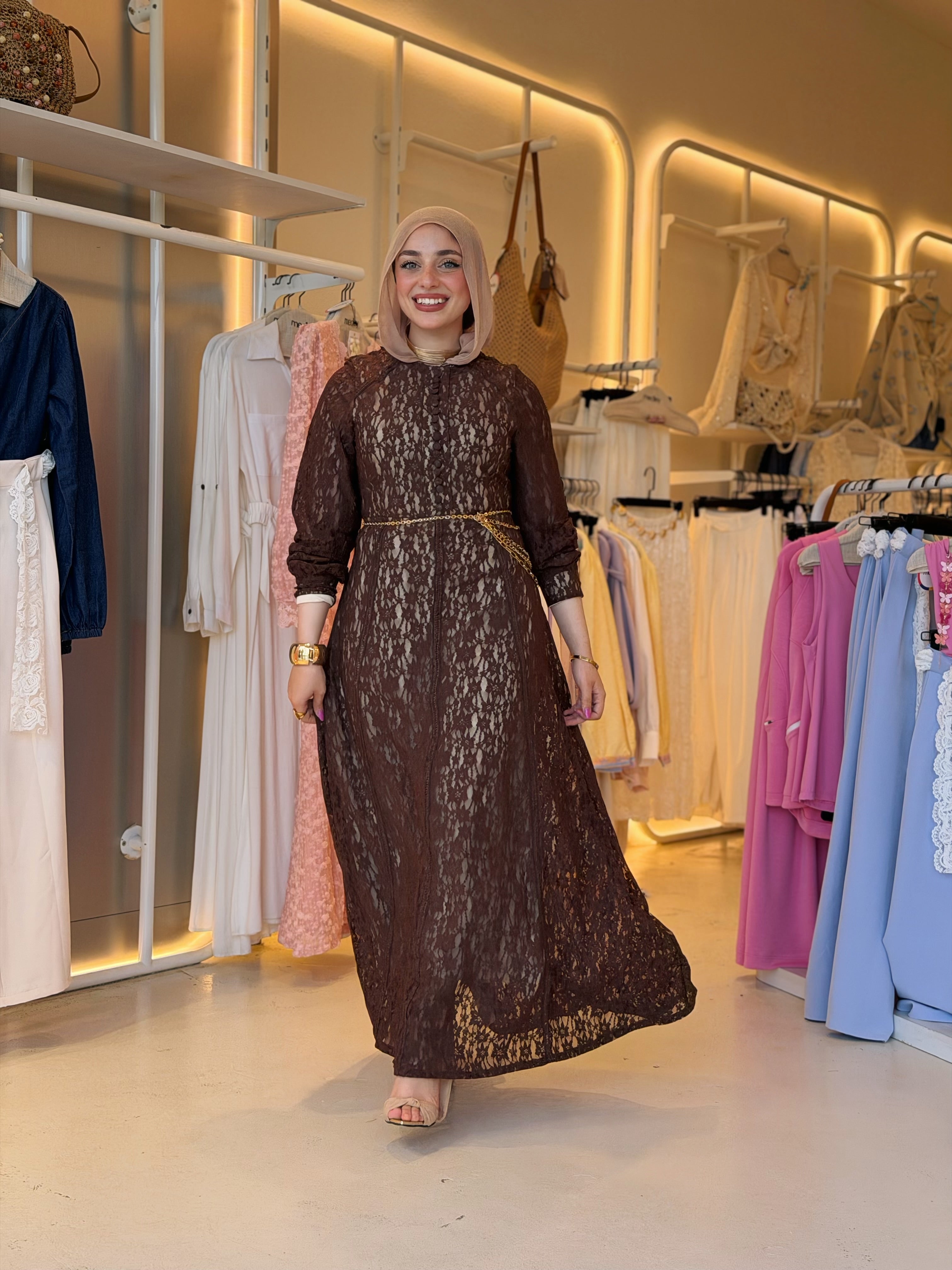 Vintage Lace Dress (Brown)