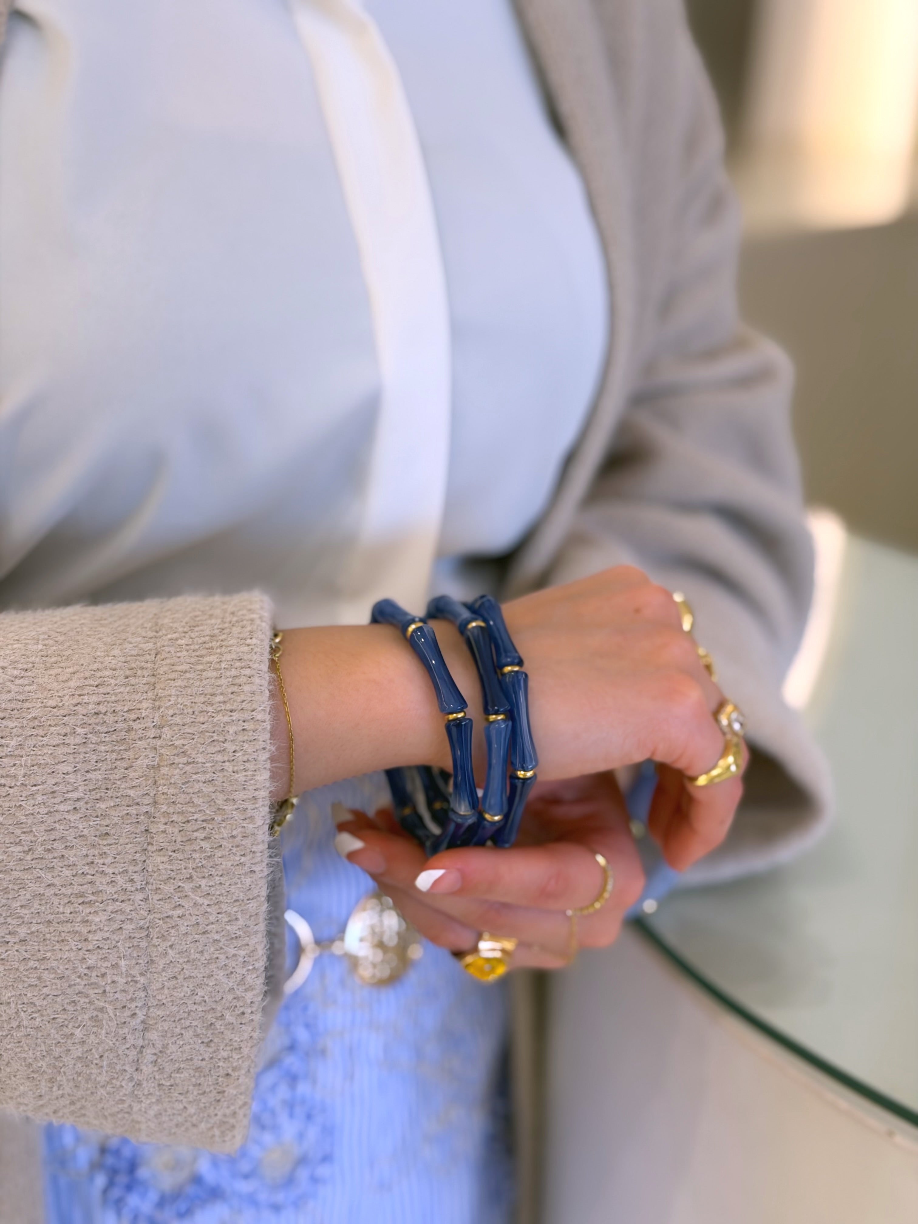 Navy Bamboo Bangle Trio