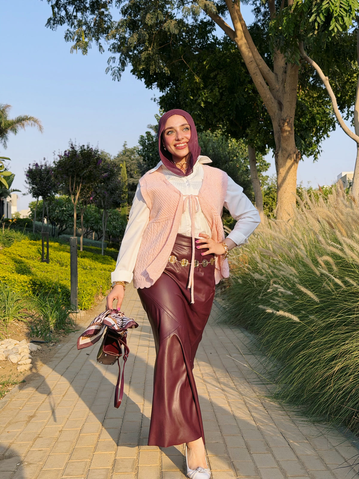 Mermaid Leather Midi Skirt (Wine )