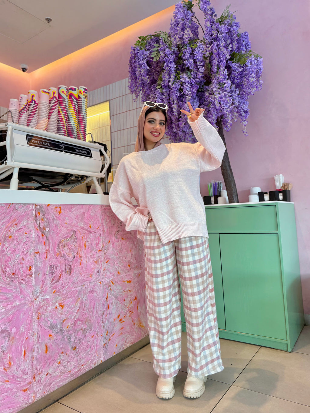 Rosewood Plaid Wide-Leg Pants