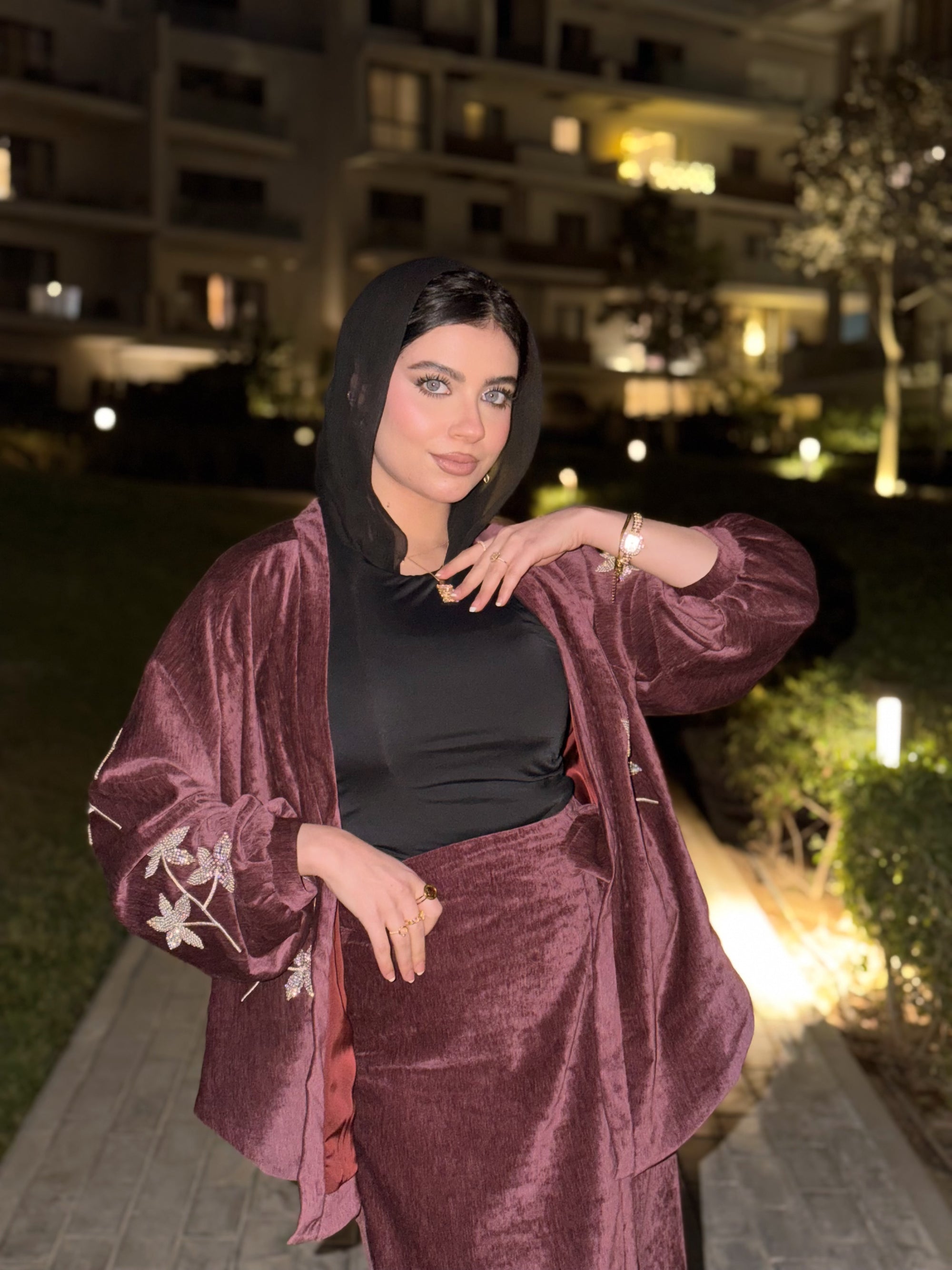 Silk velvet skirt set ( burgundy )