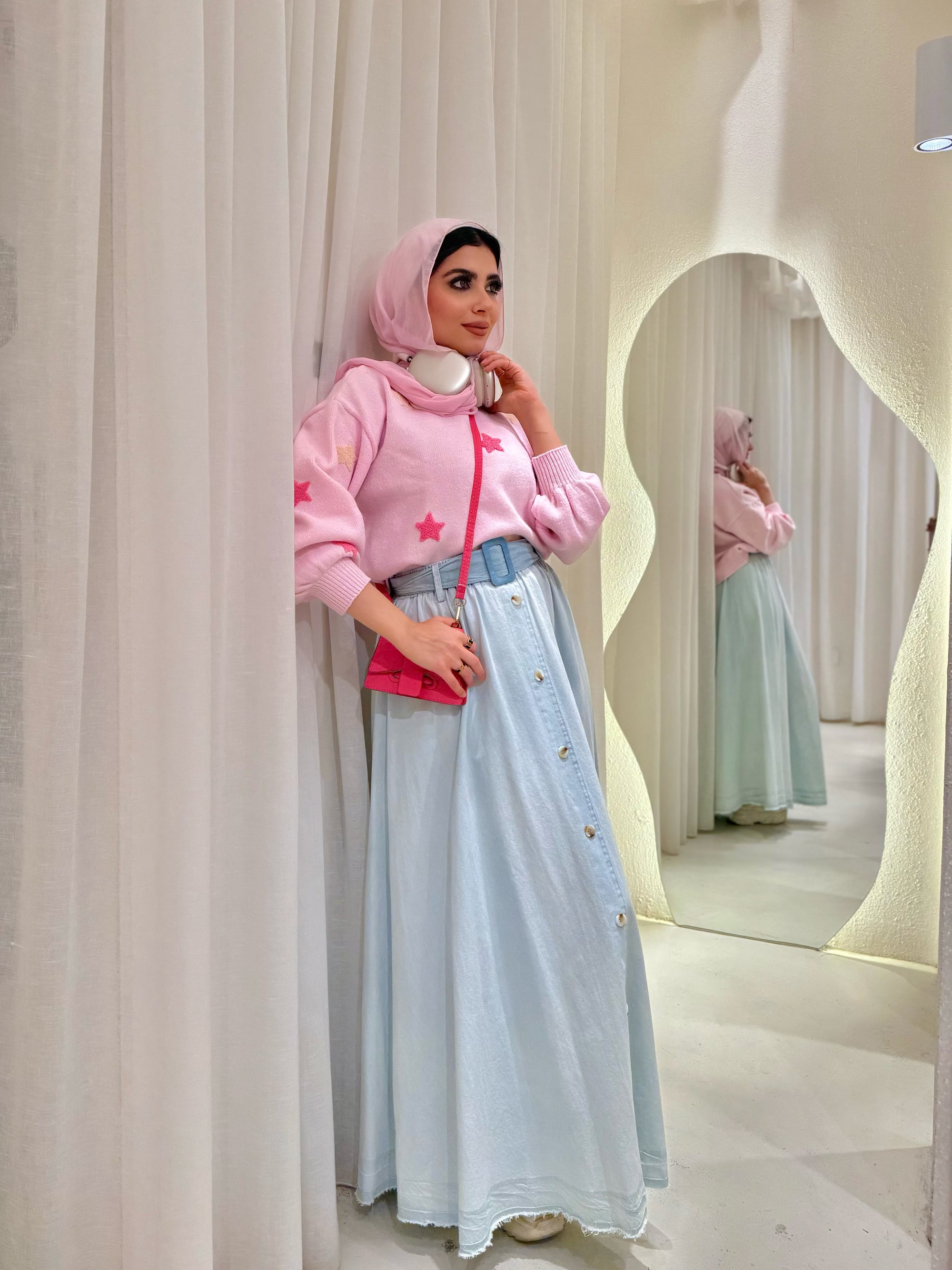 Sky Wash Denim Maxi Skirt