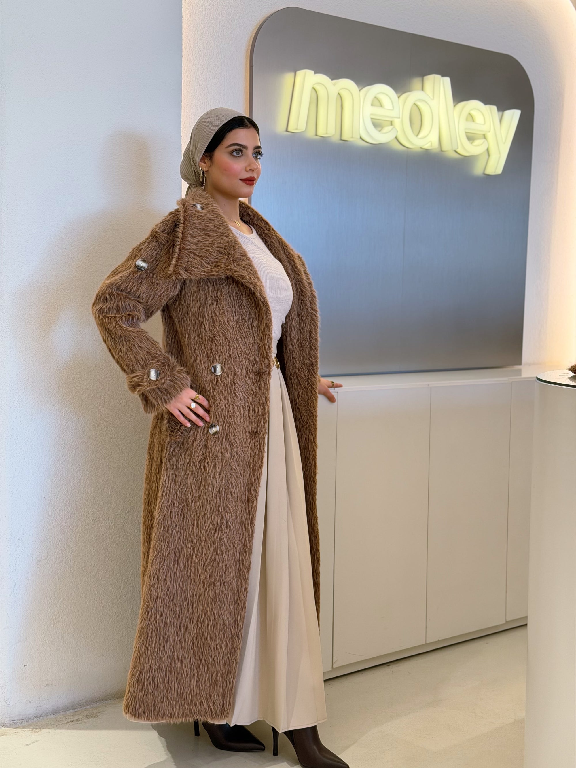 Fancy Fur Long Coat ( Brown )