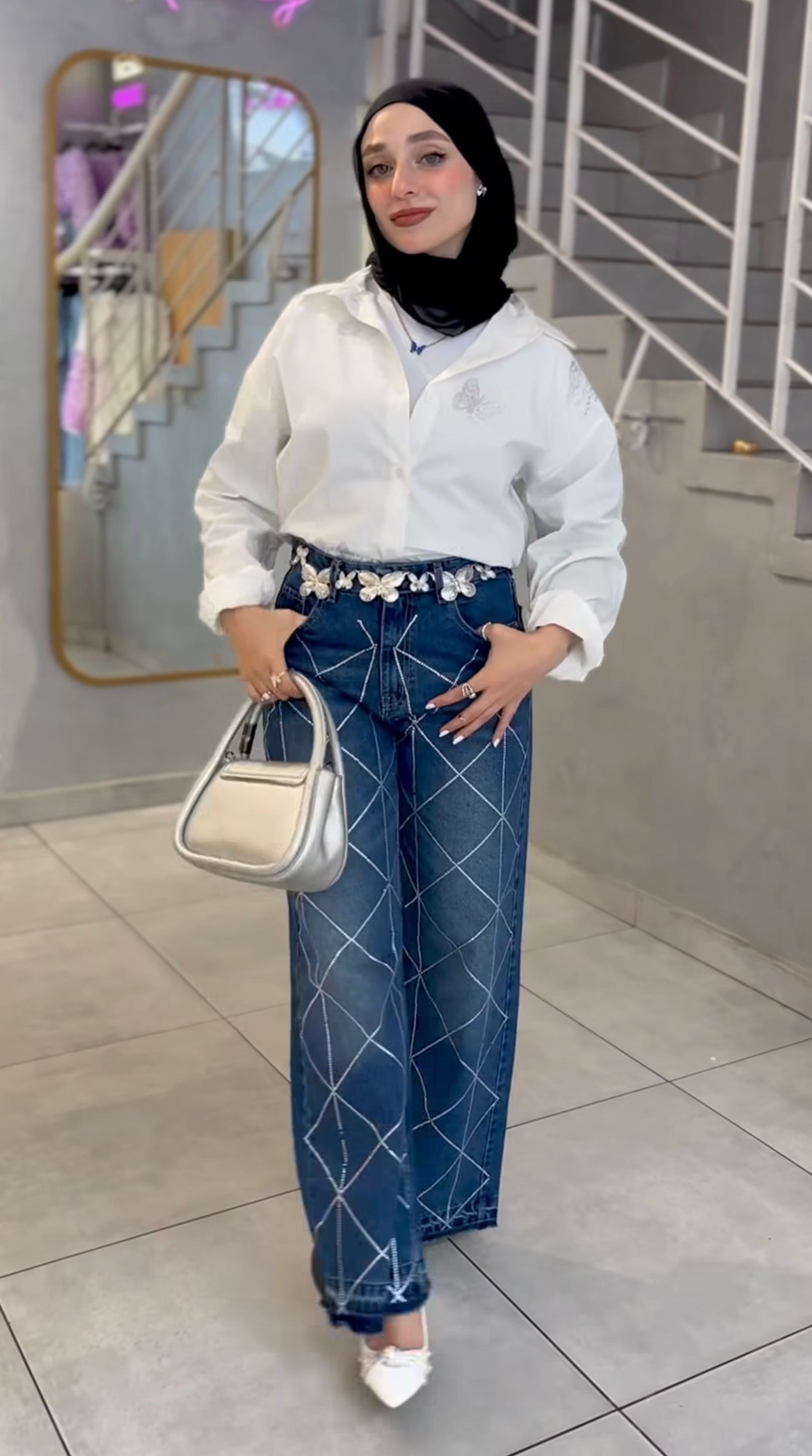Crystal denim pants
