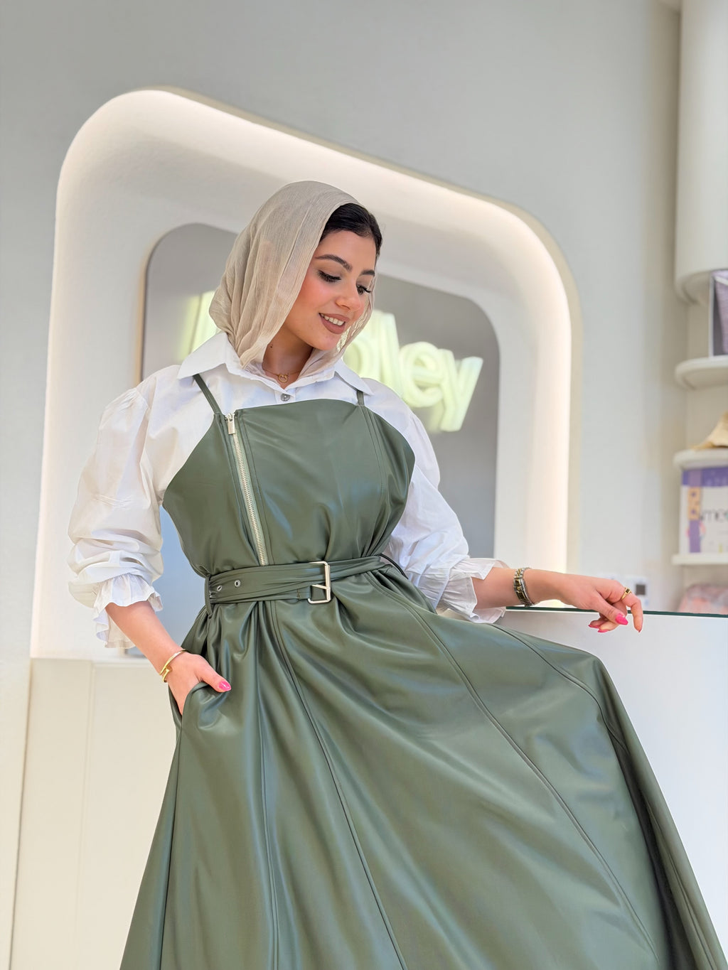 Leather Dress ( Olive )