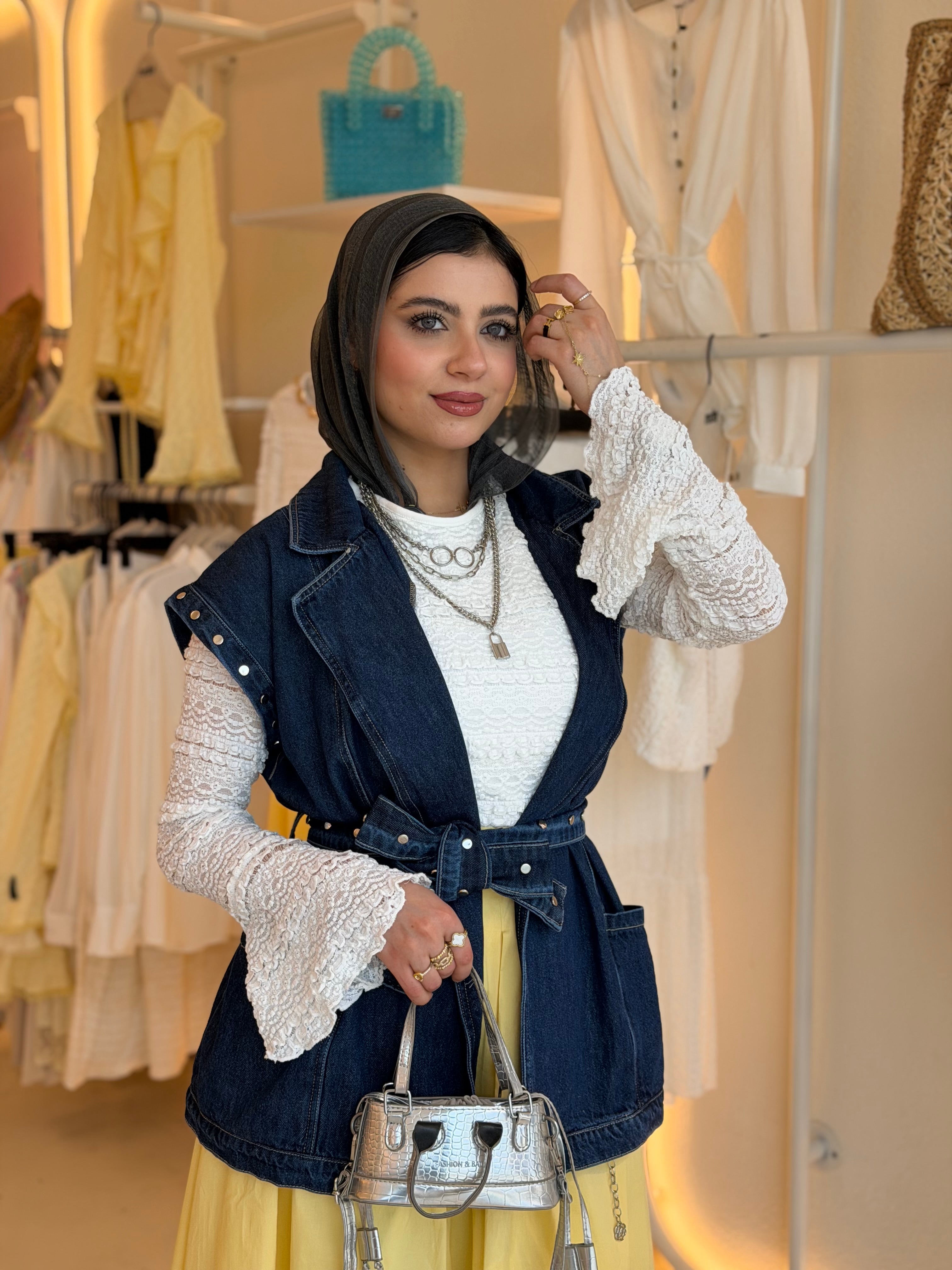 Studded Sleeveless Denim Vest