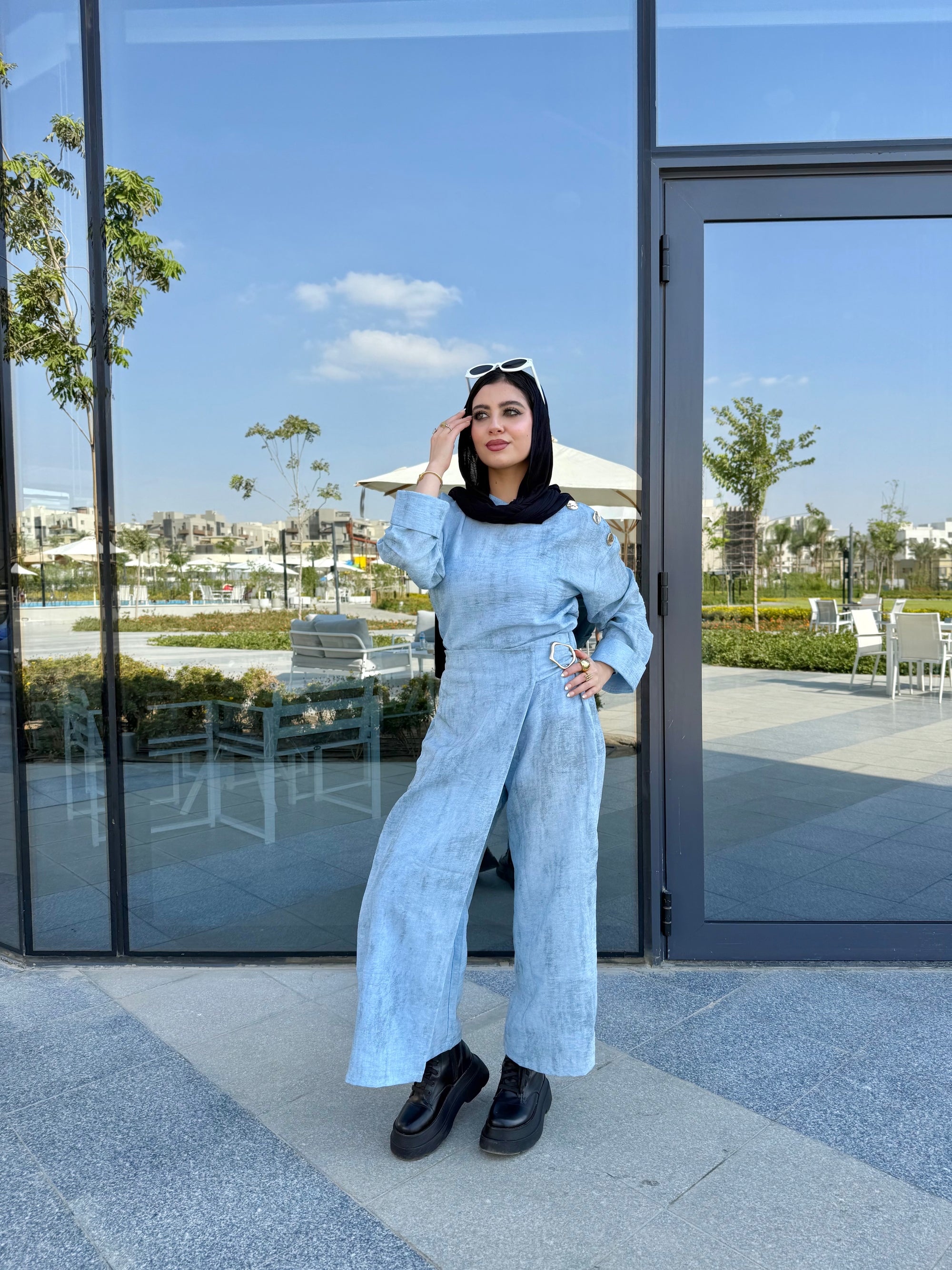 Cloudy blue Linen Overlay Set