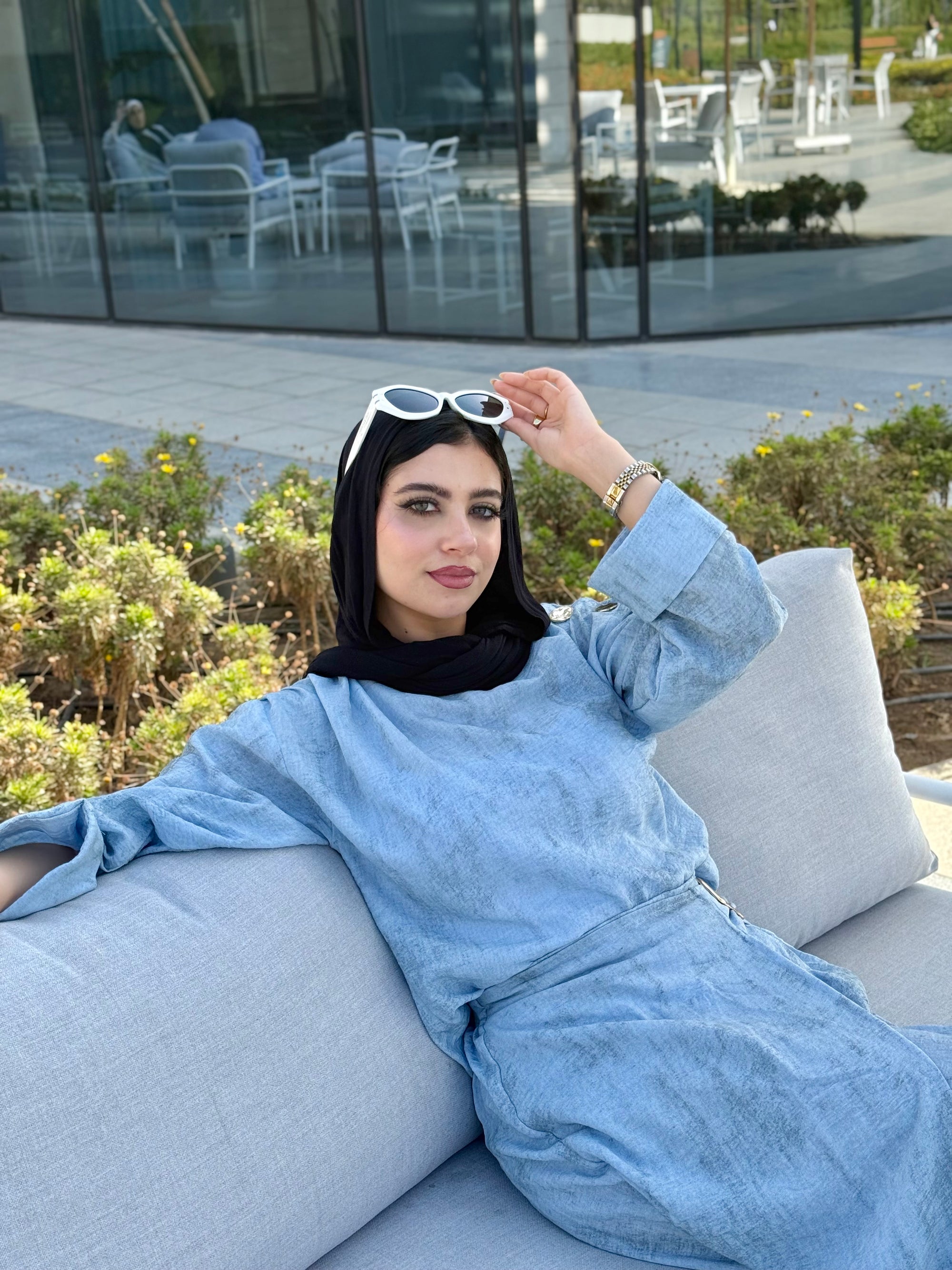 Cloudy blue Linen Overlay Set