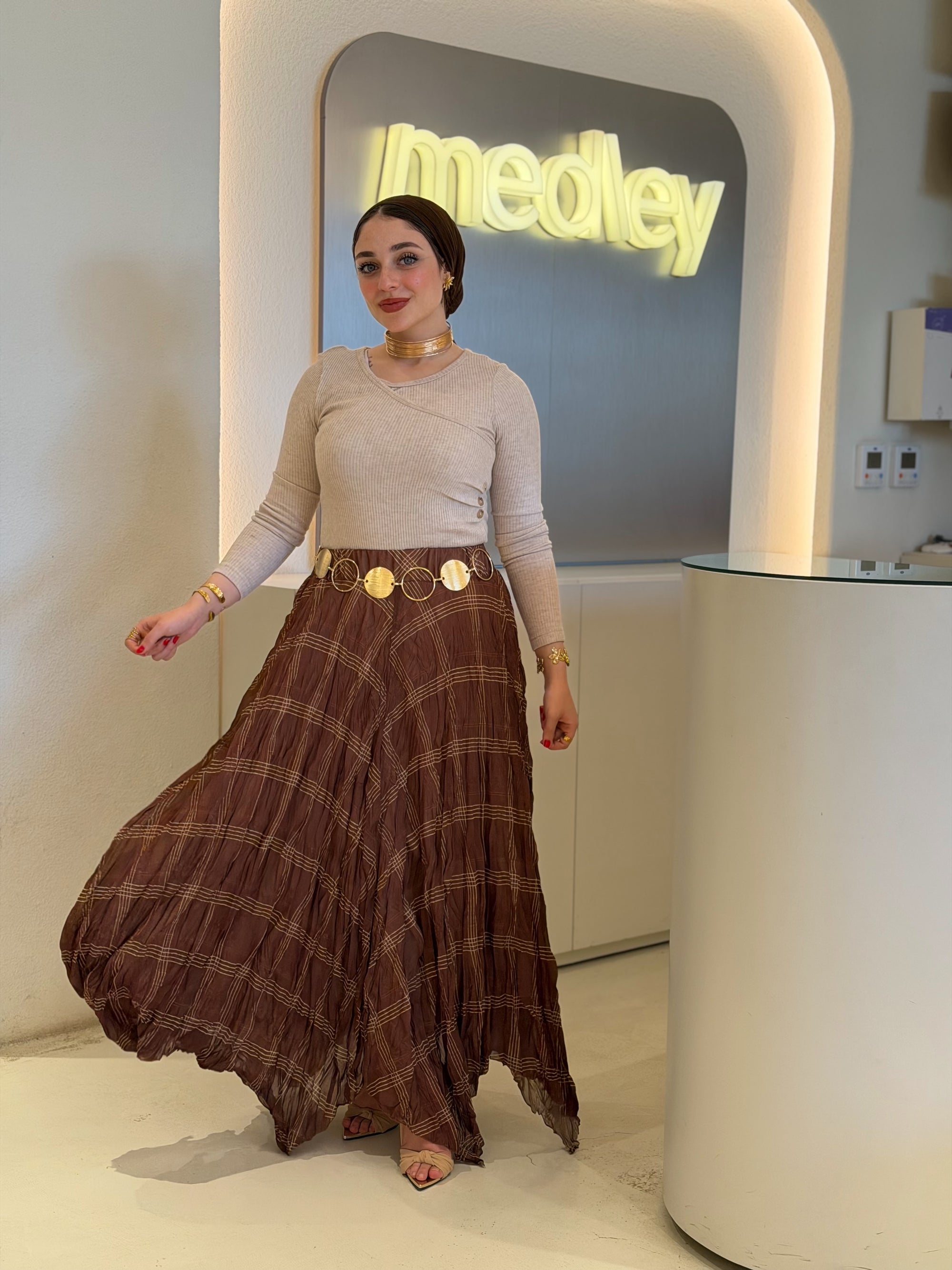 Chiffon Pleated Checkered Skirt