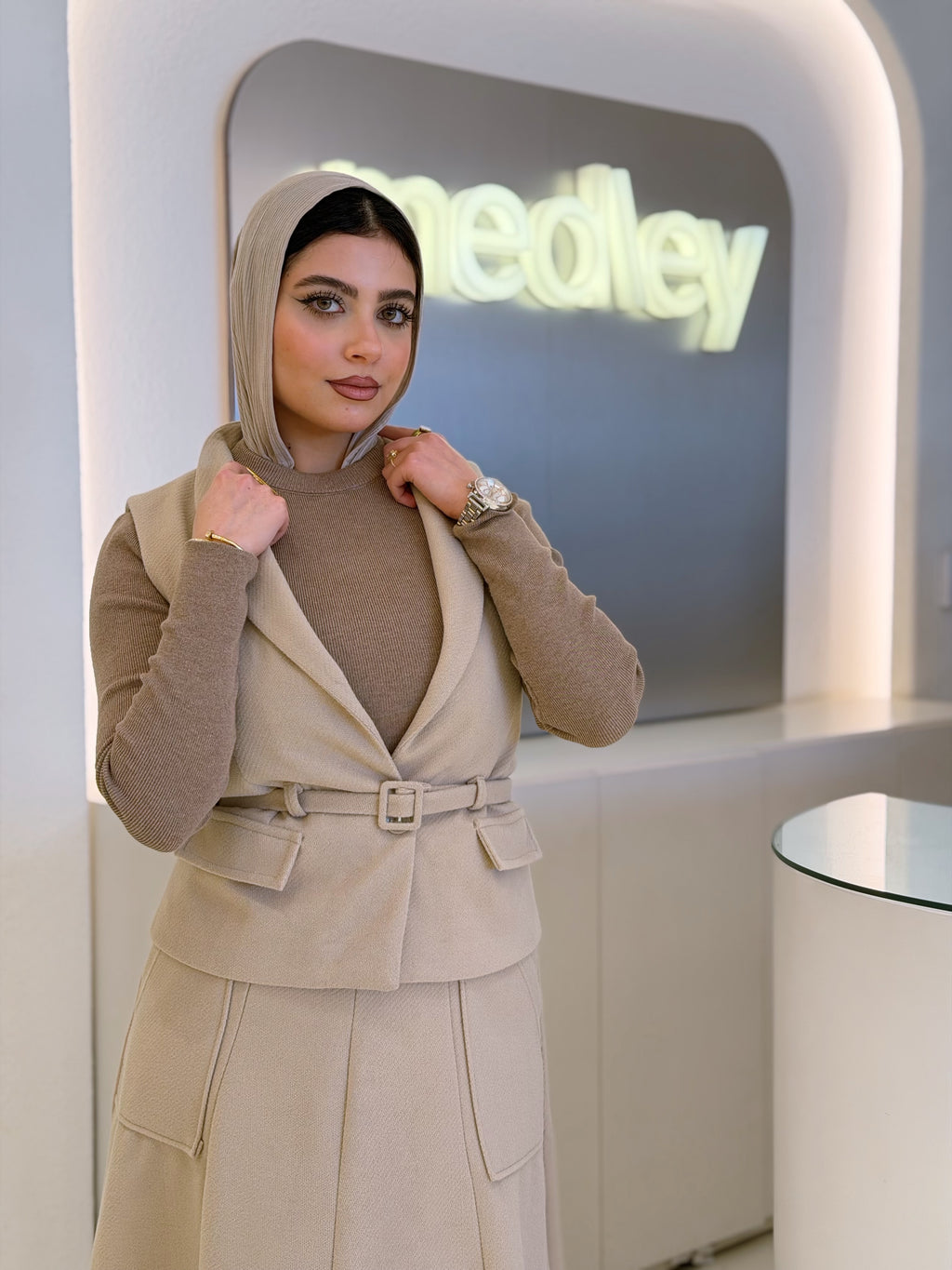 Full Wool Skirt Set With Belt