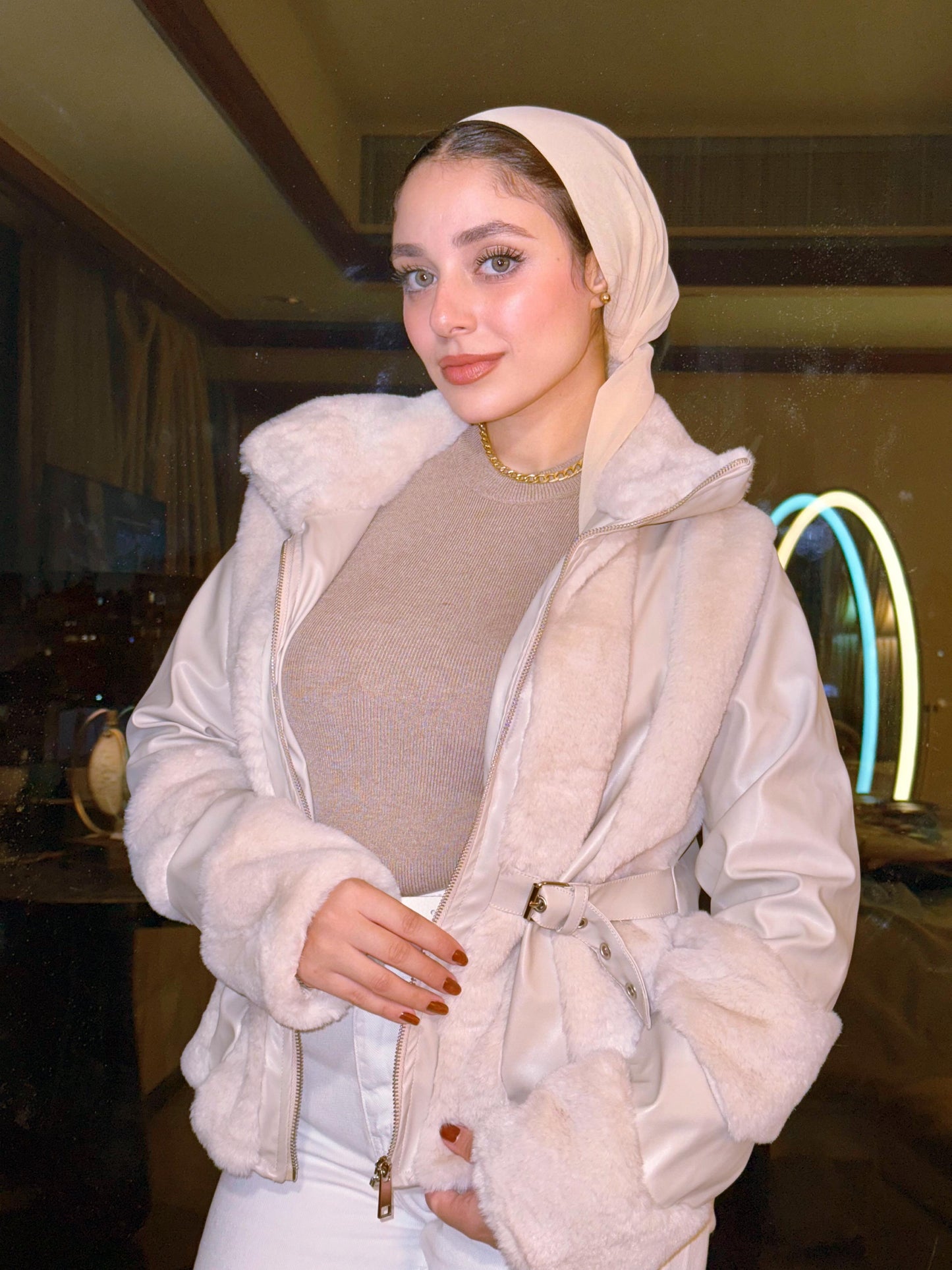 Beige Leathe fur jacket