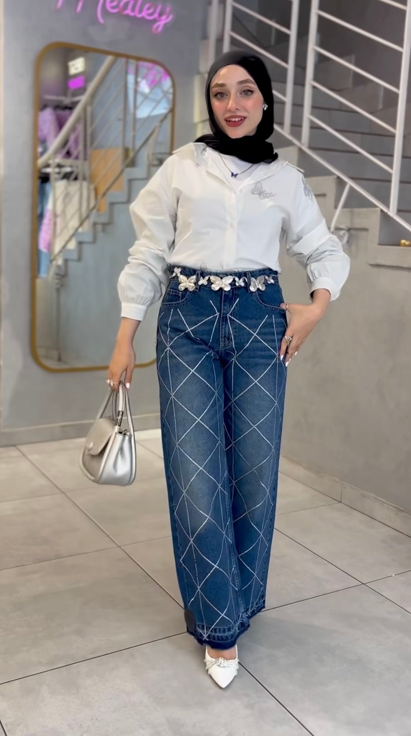 Crystal denim pants
