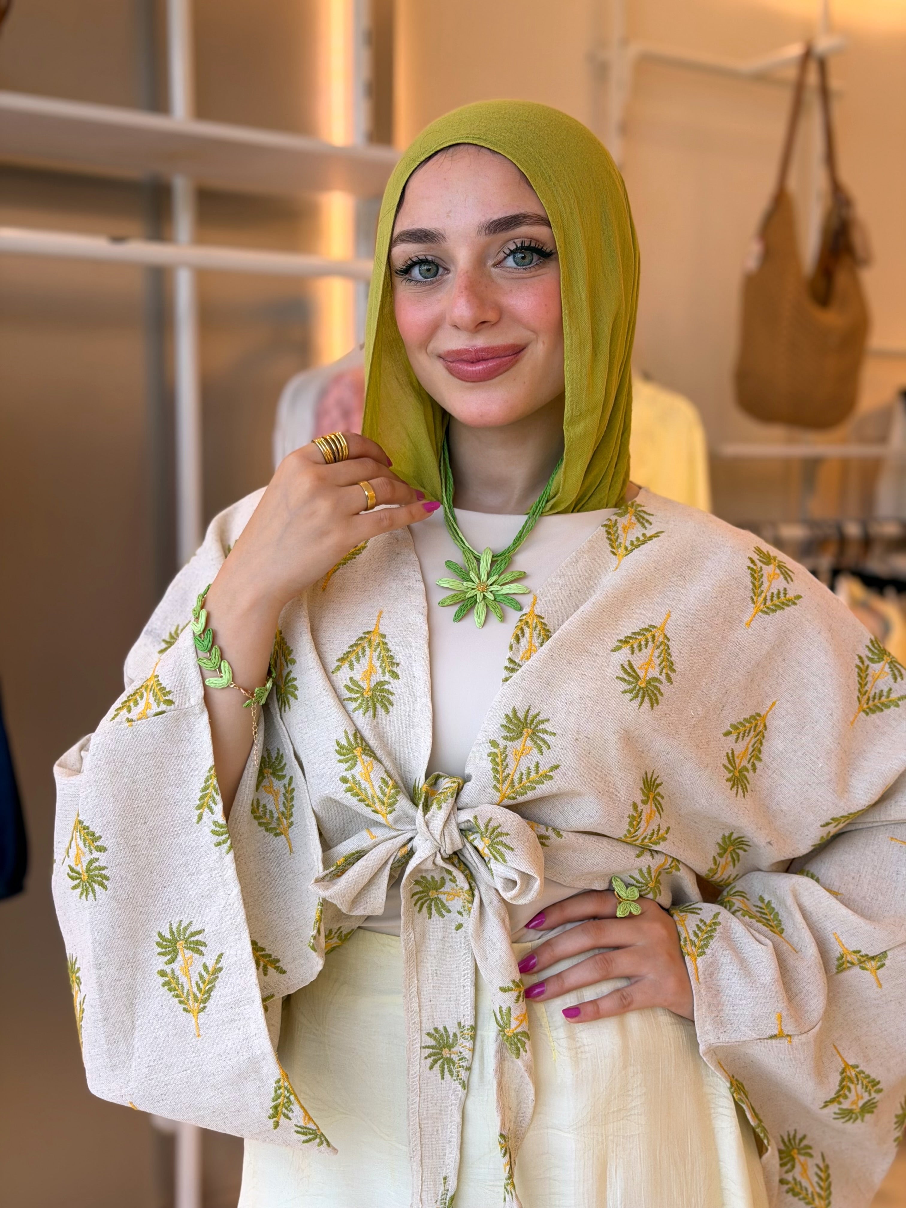 Linen Palm Cardigan (Green)