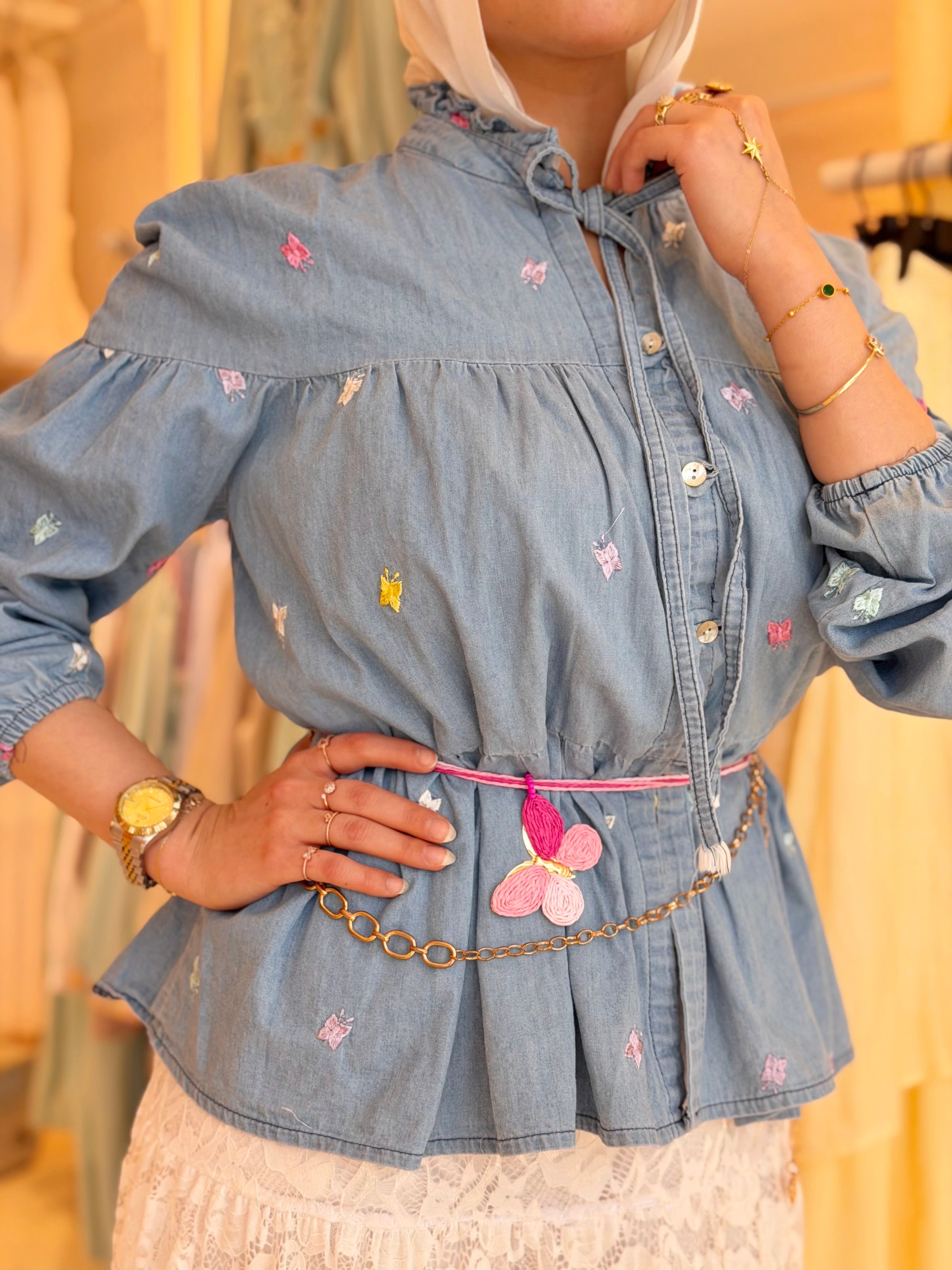Butterfly Denim Blouse