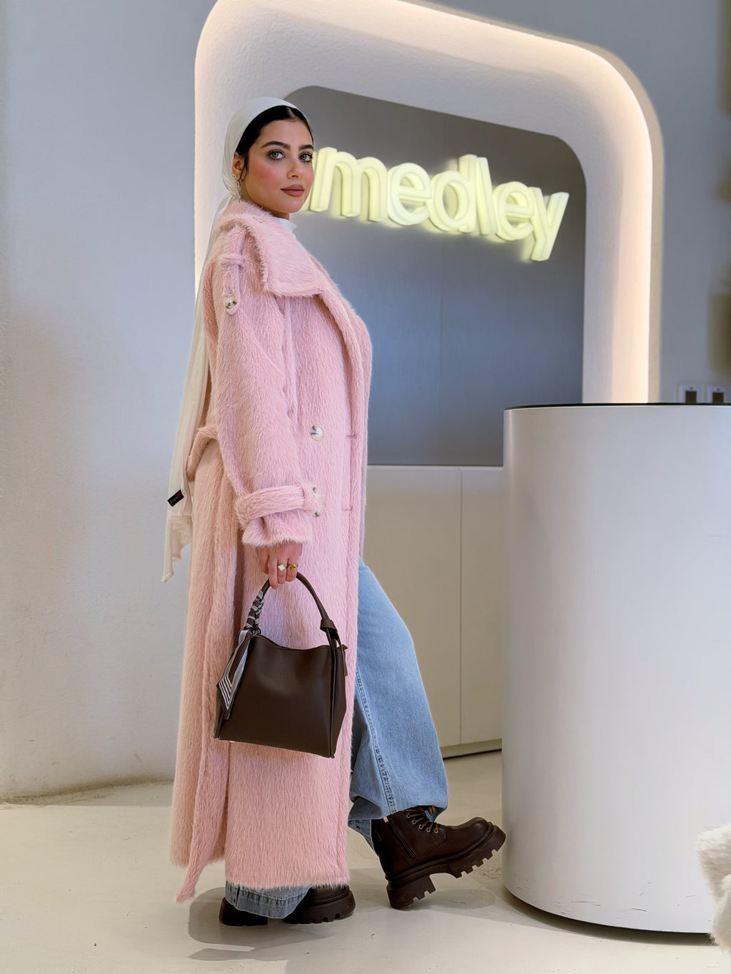 Baby Pink Long Fur Coat