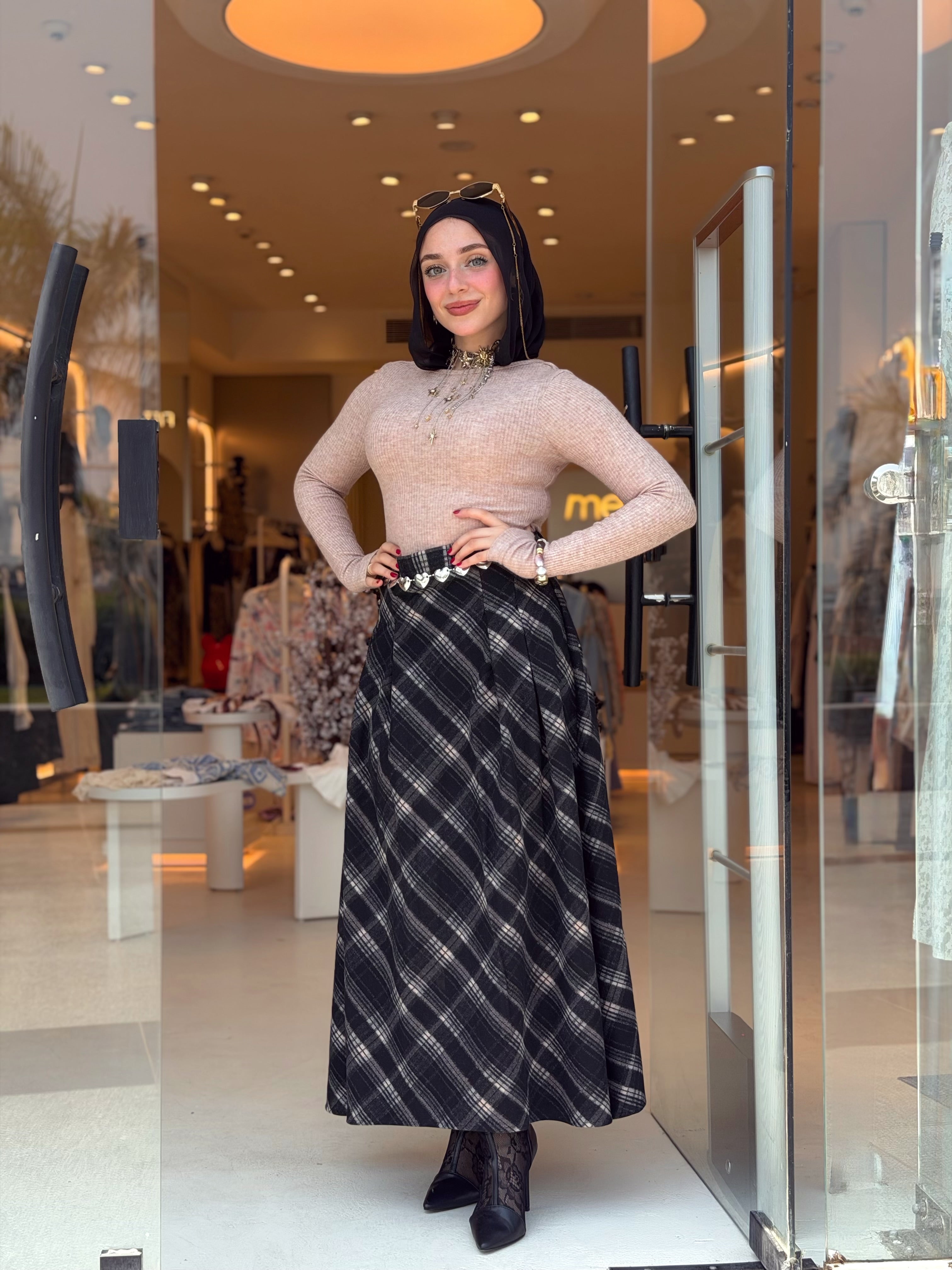 Vintage Plaid Midi Skirt ( Blackberry )