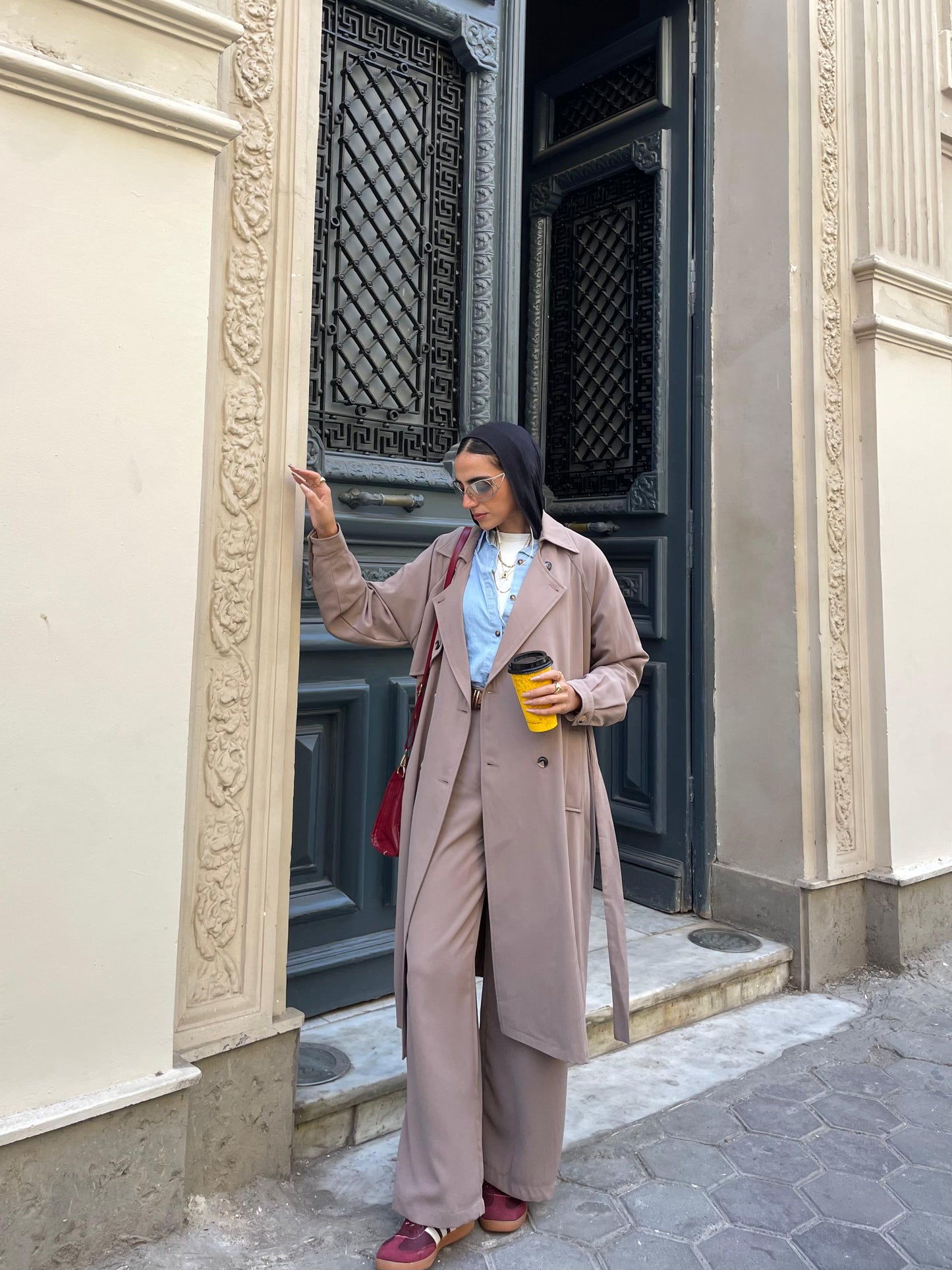 Long  pink trench coat