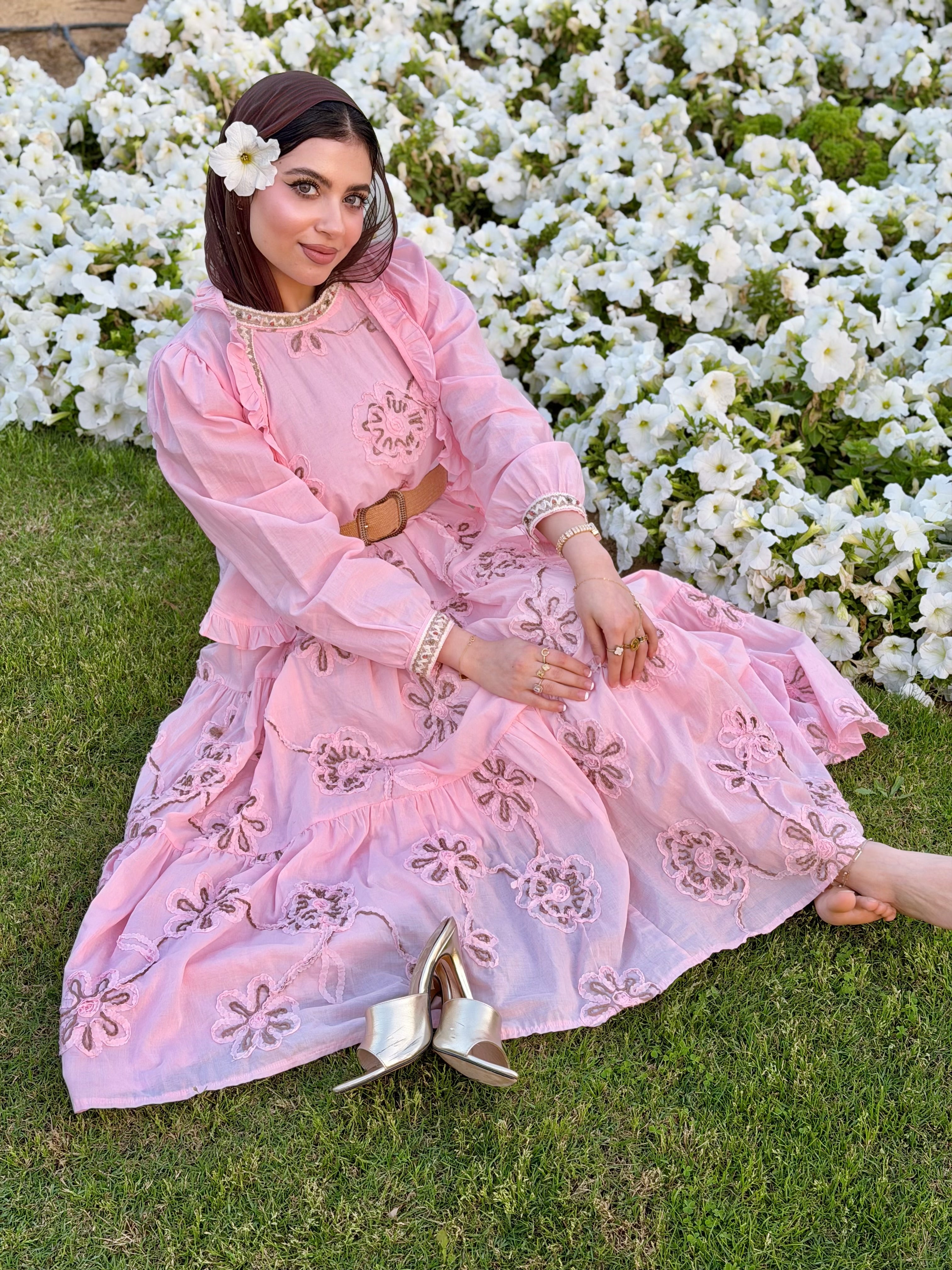 Embroidered golden glow Pink Dress