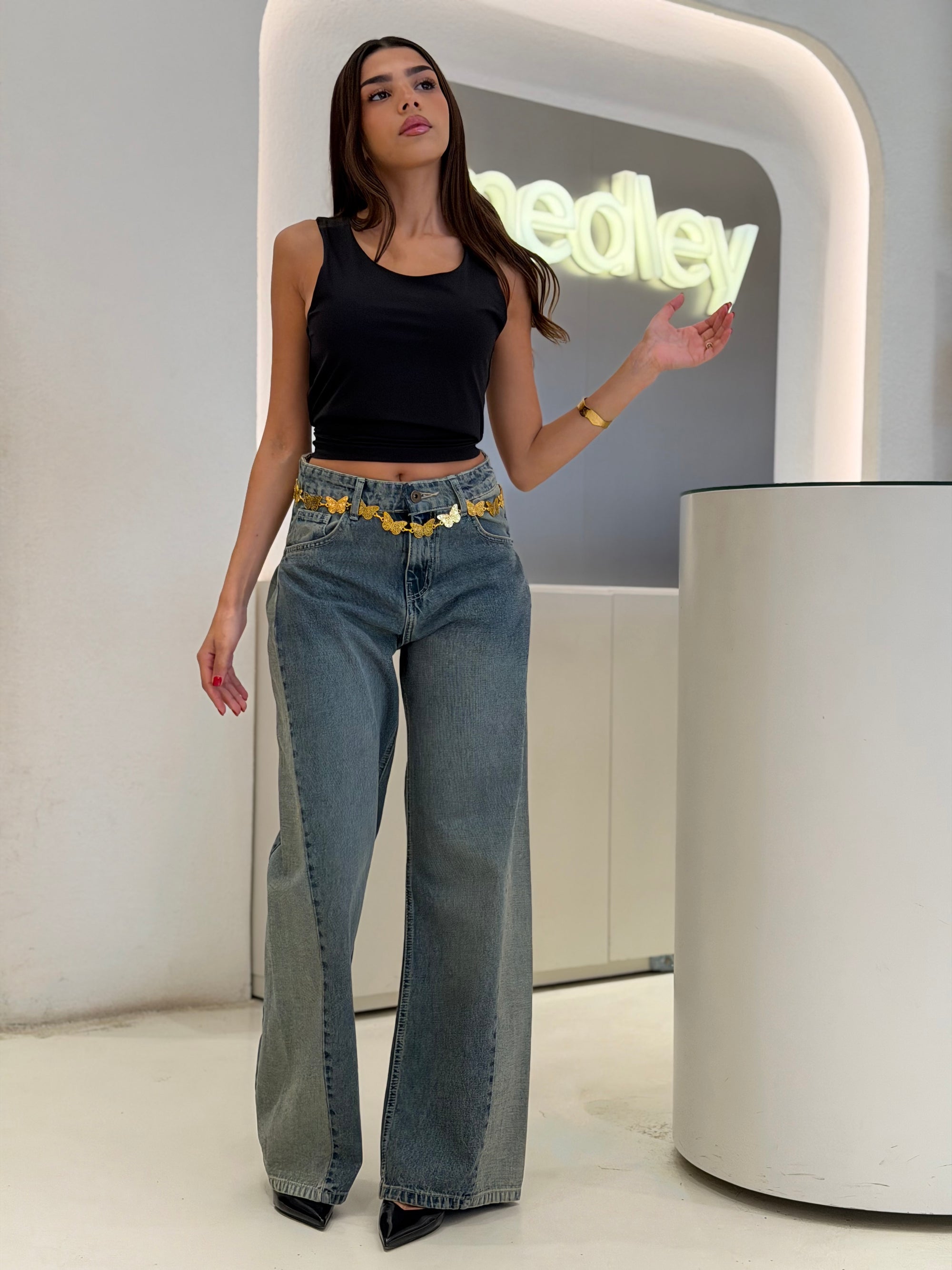 Denim Jeans ( wide-leg Fit Jeans )