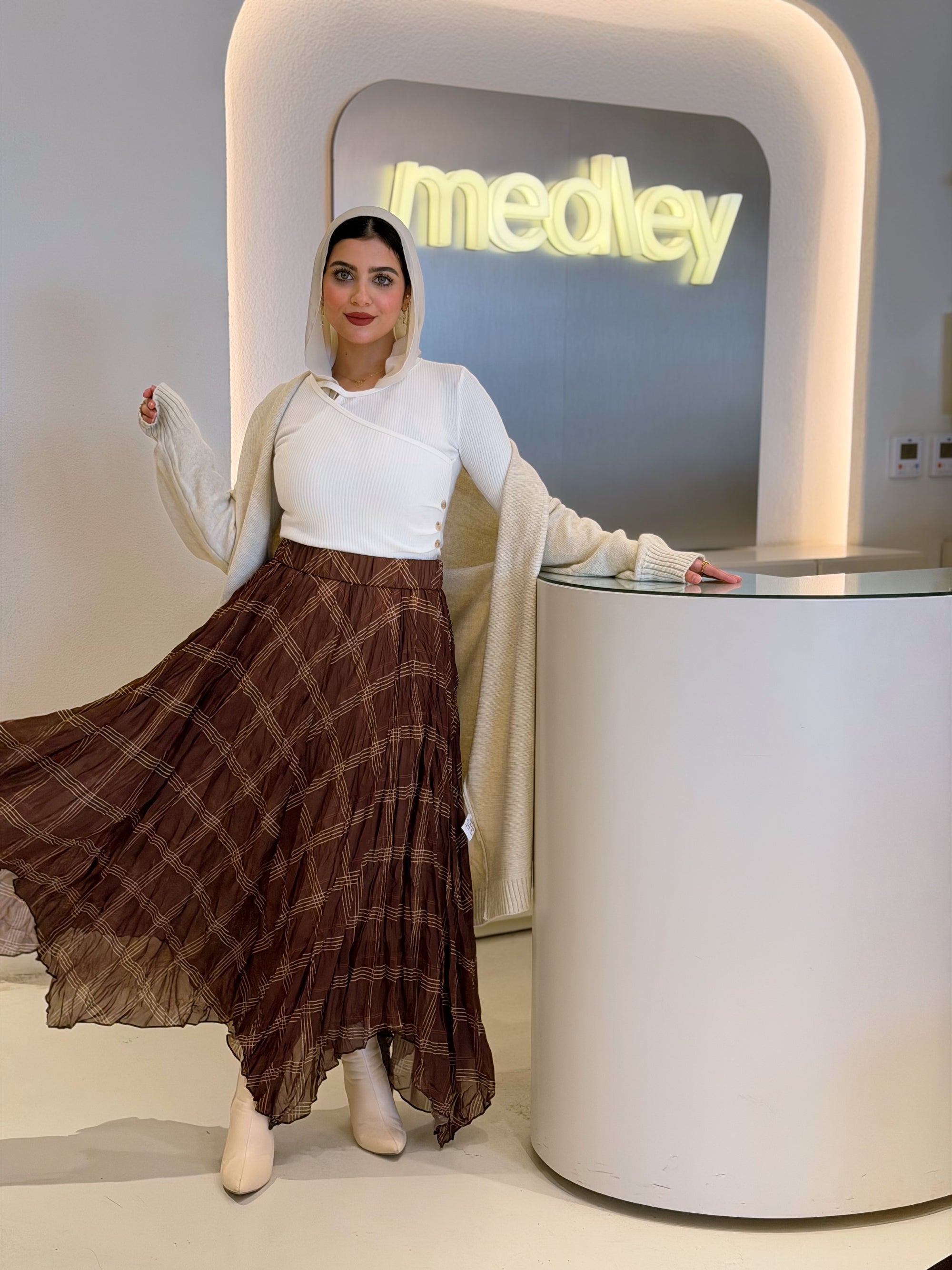 Chiffon Pleated Checkered Skirt